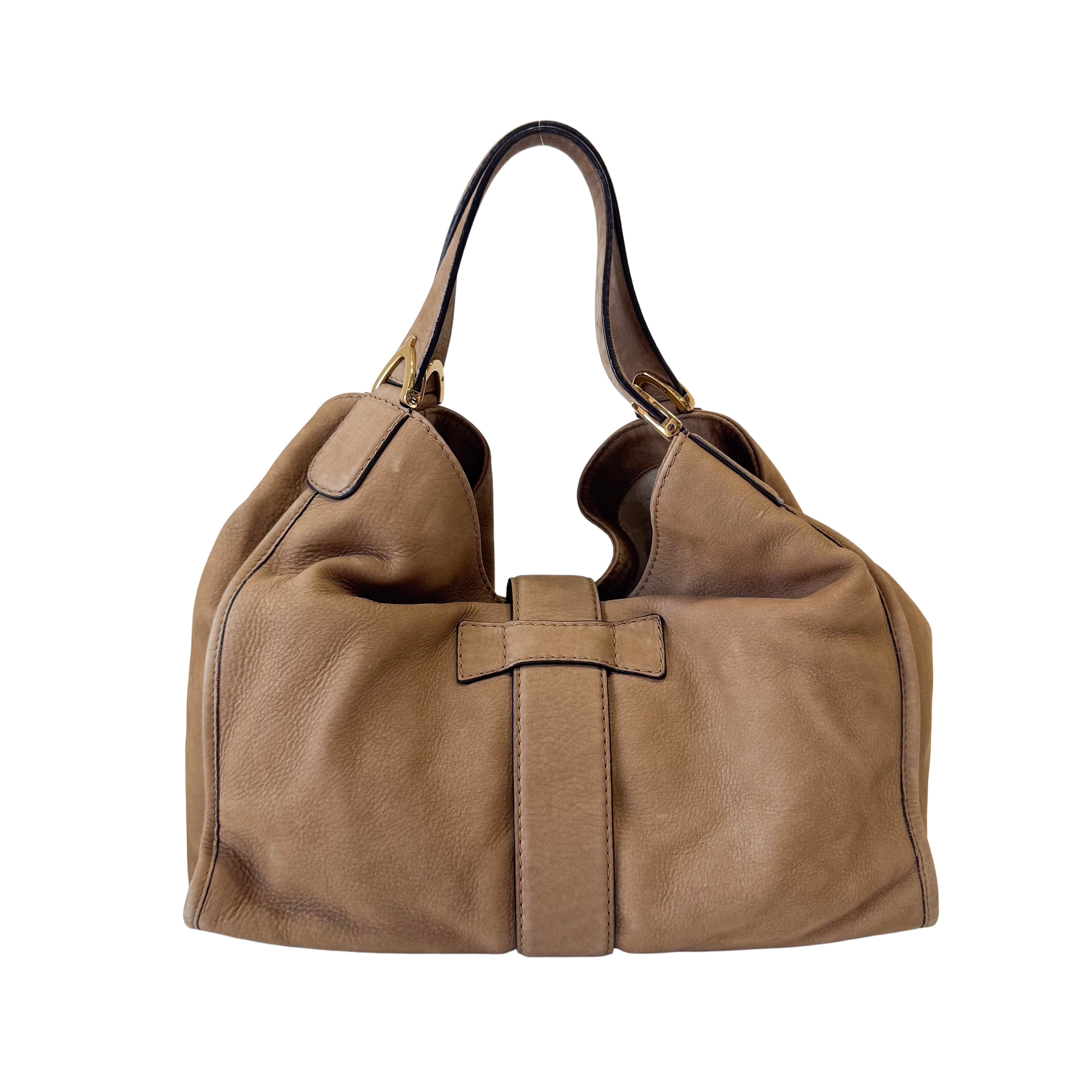 Stirrup Brown Nubuck Leather Shoulder Bag