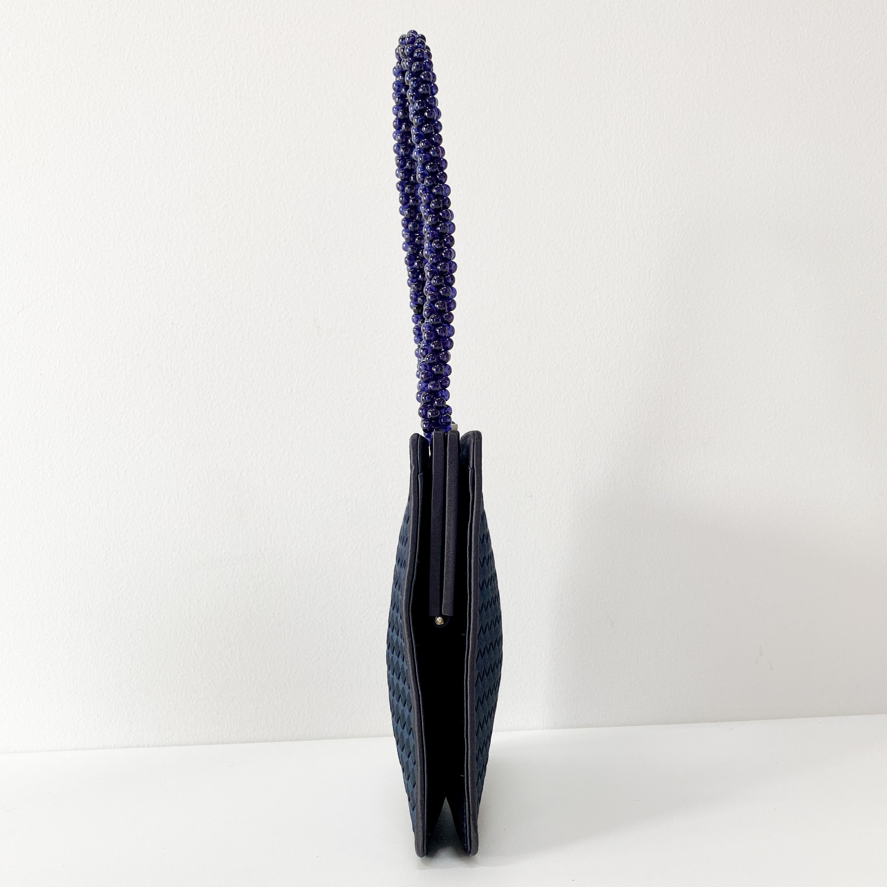 Petroleum Dark Navy Satin Intrecciato Beaded Handle