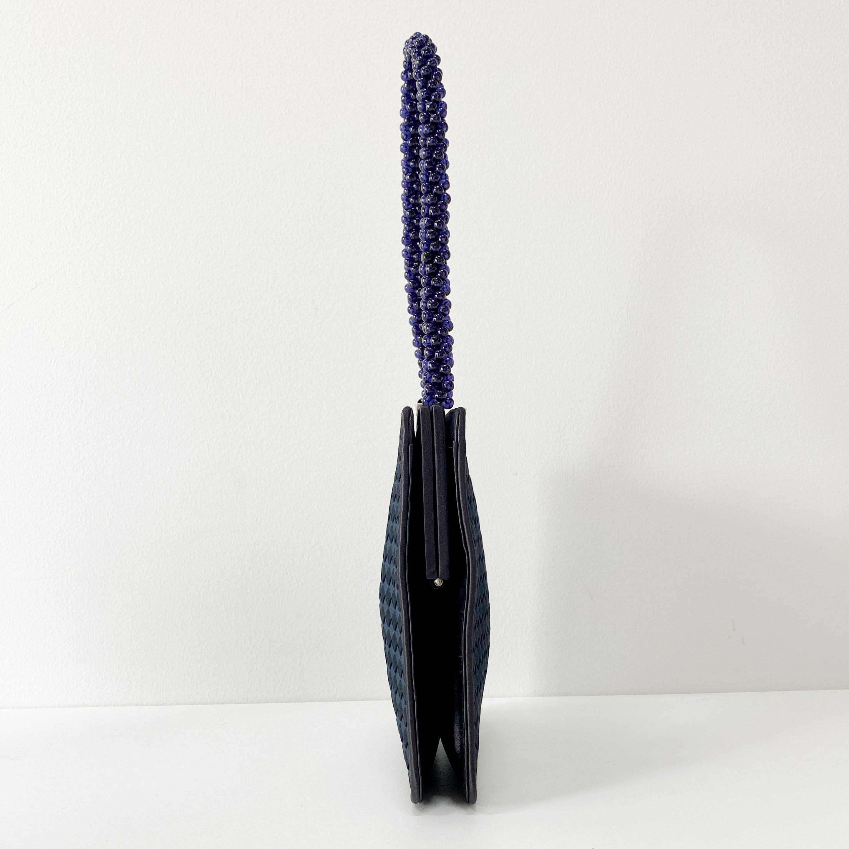 Petroleum Dark Navy Satin Intrecciato Beaded Handle