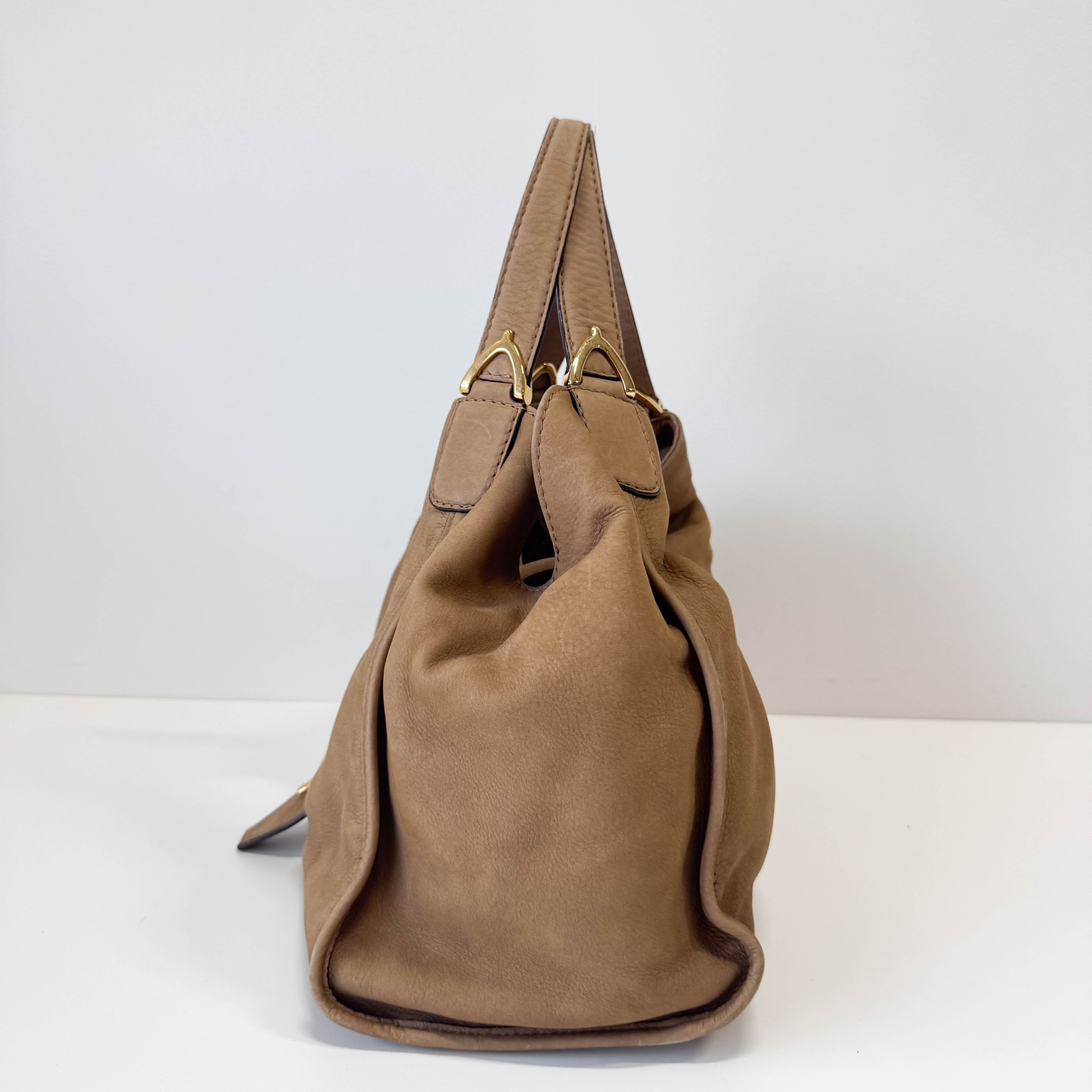 Stirrup Brown Nubuck Leather Shoulder Bag