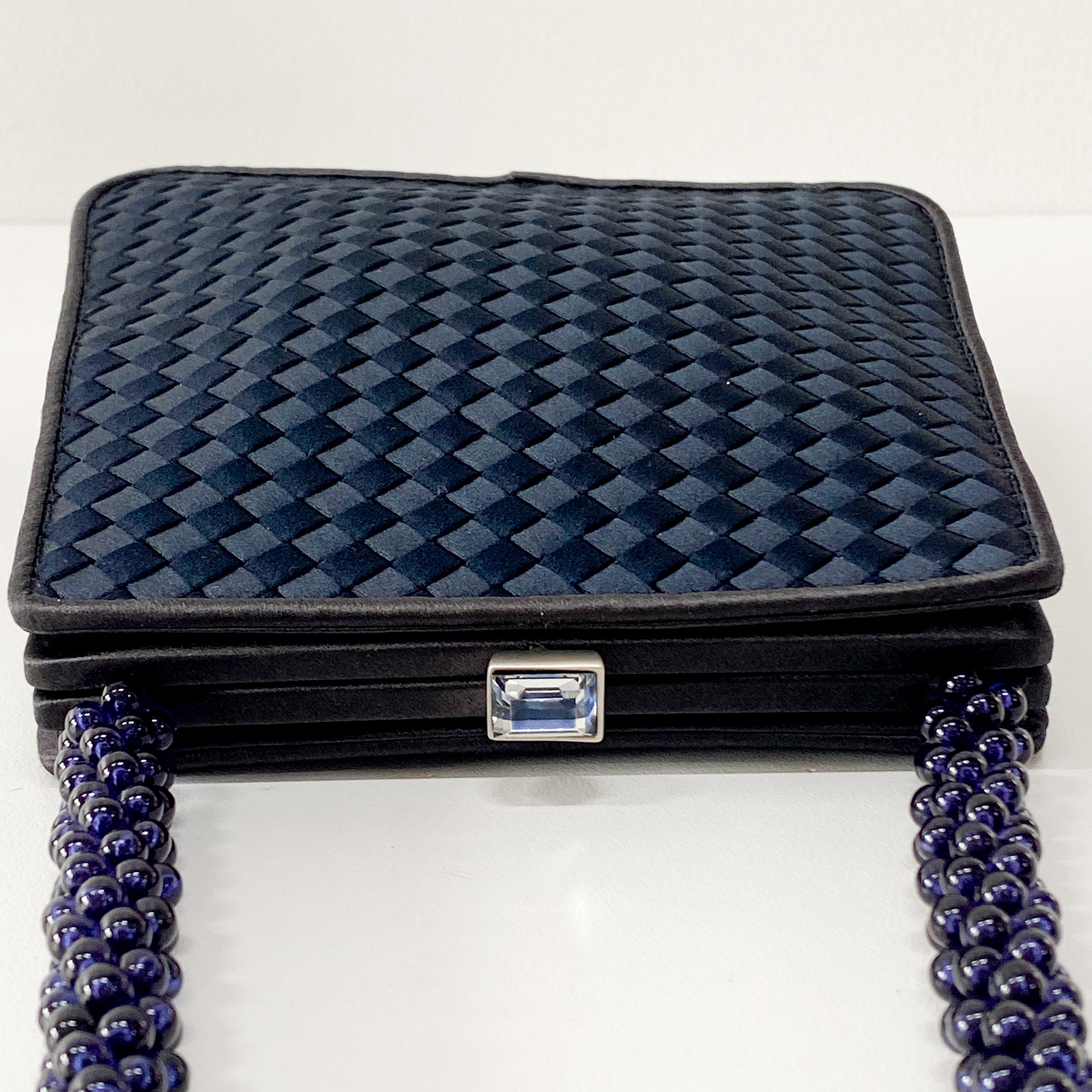 Petroleum Dark Navy Satin Intrecciato Beaded Handle