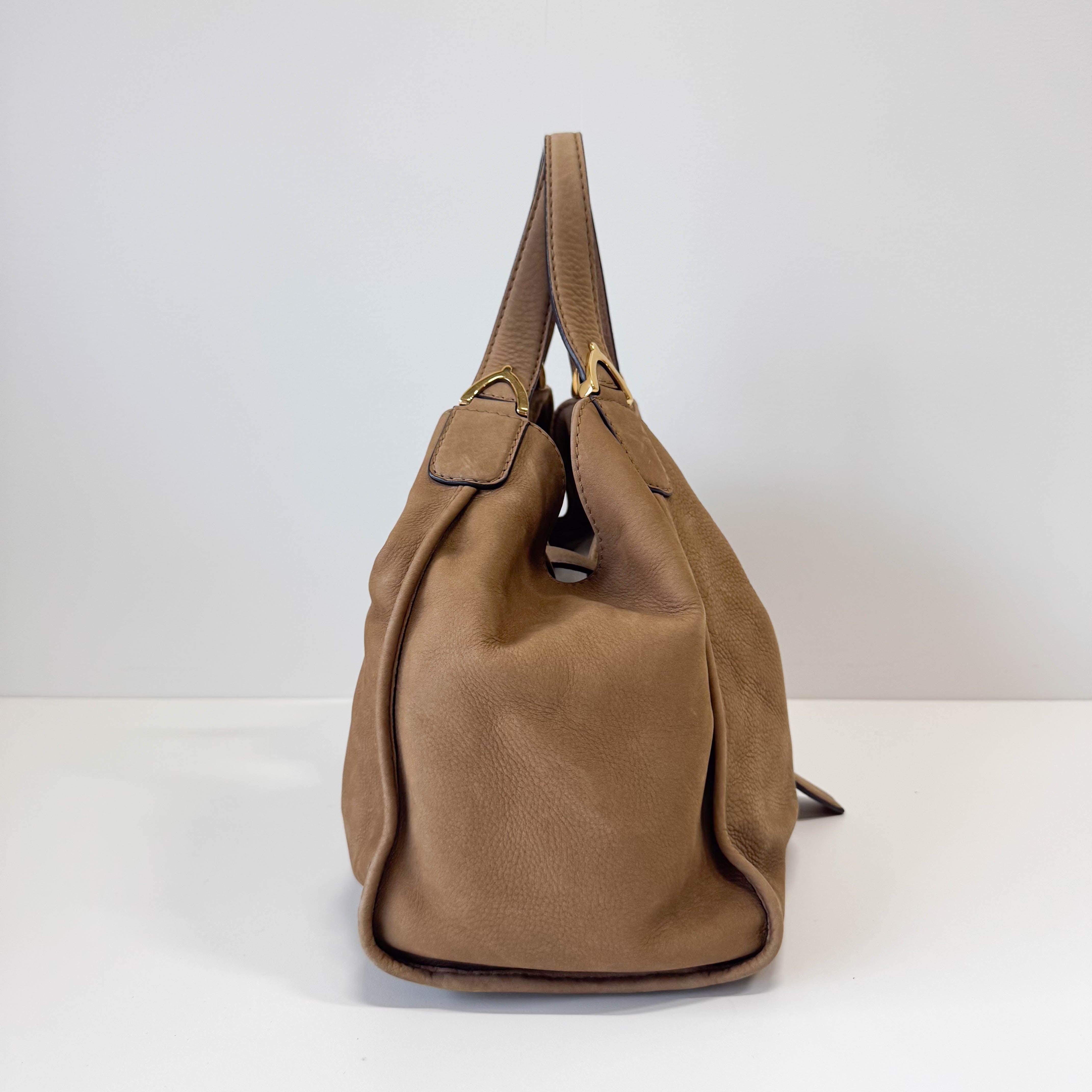 Stirrup Brown Nubuck Leather Shoulder Bag
