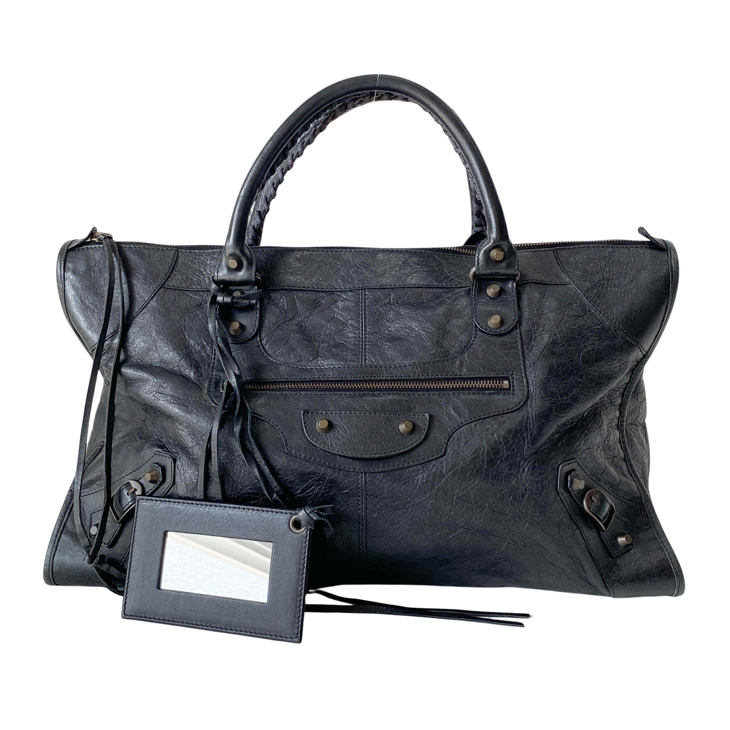The Work Black Lambskin Leather Handle Bag