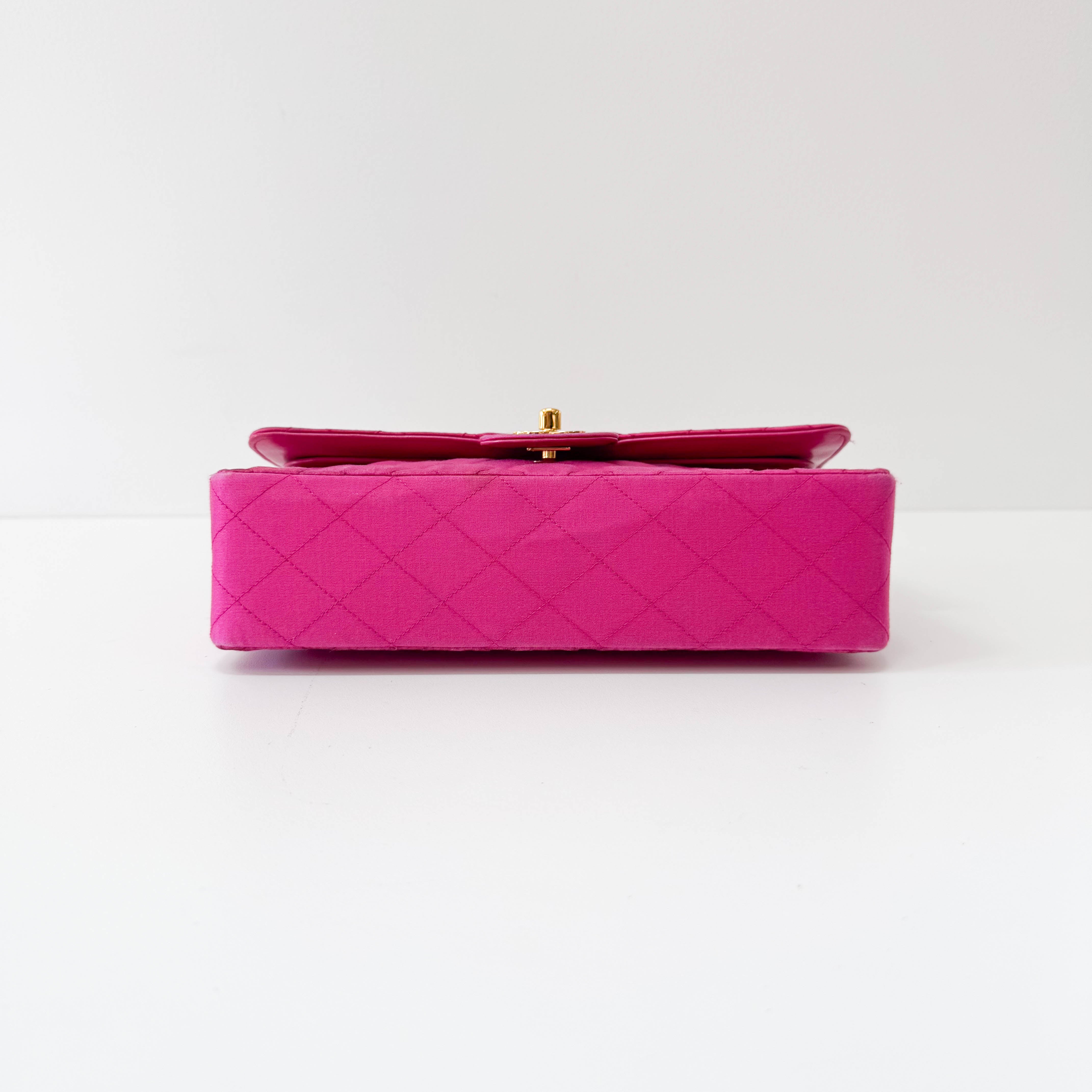 Timeless Classic Double Flap Pink Satin Chain Shoulder Bag