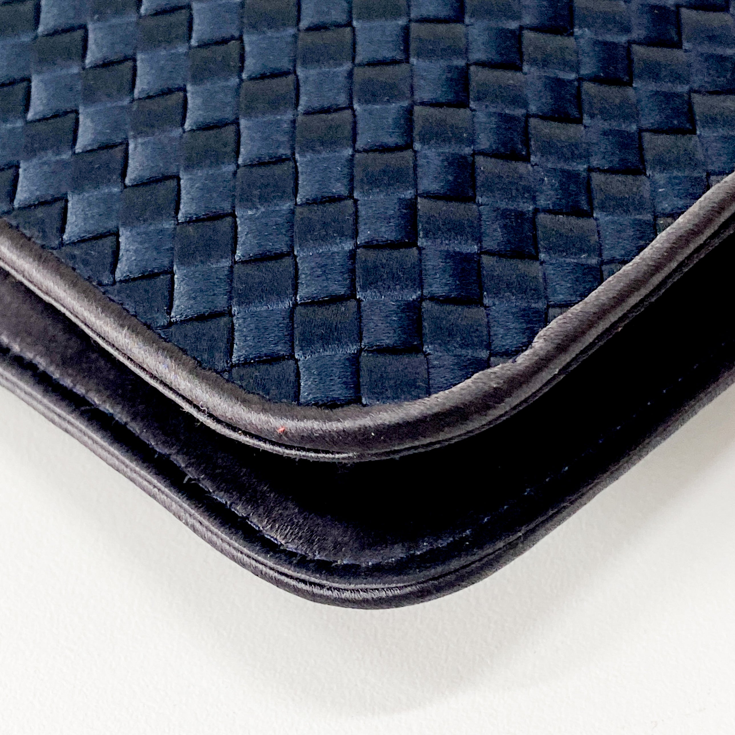 Petroleum Dark Navy Satin Intrecciato Beaded Handle