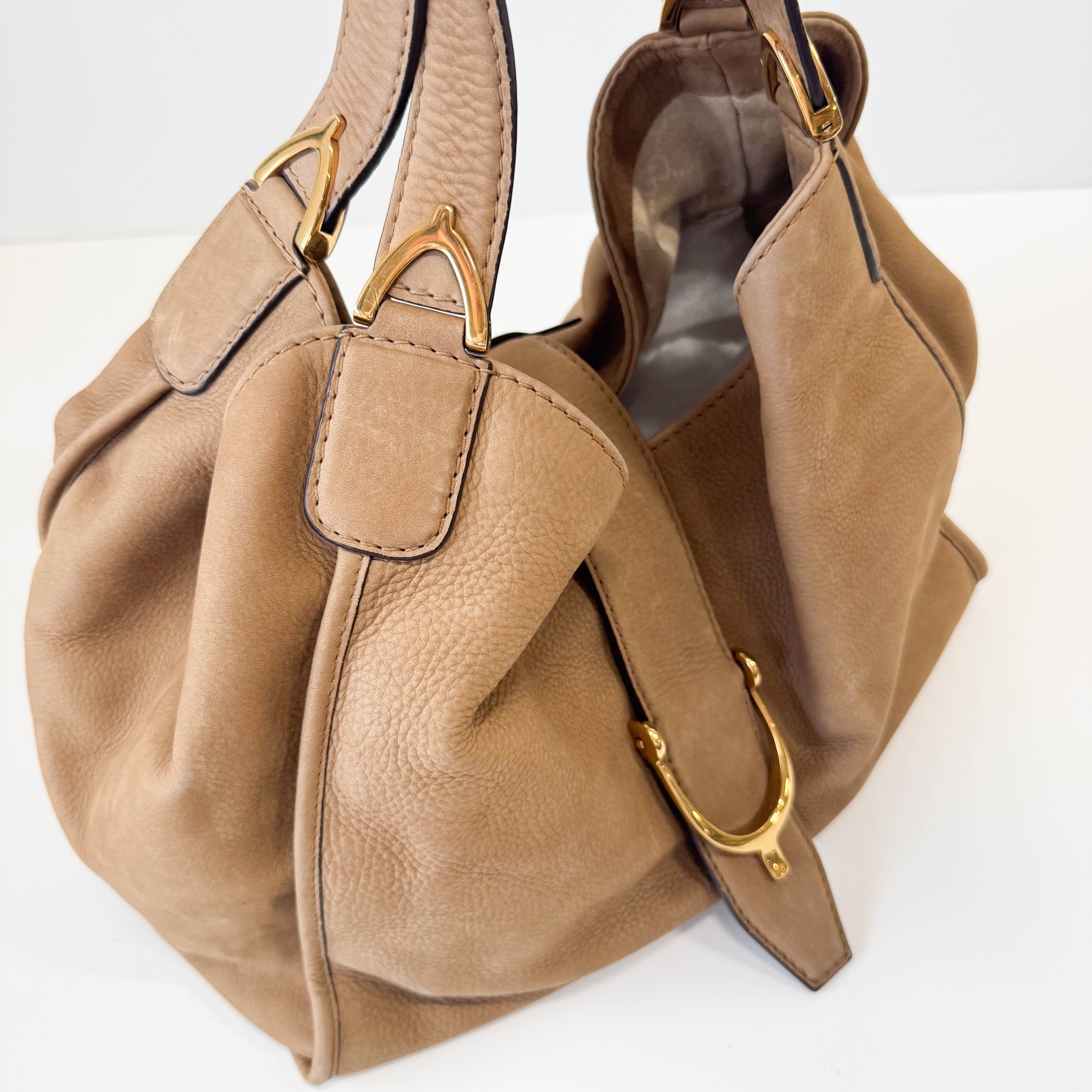 Stirrup Brown Nubuck Leather Shoulder Bag