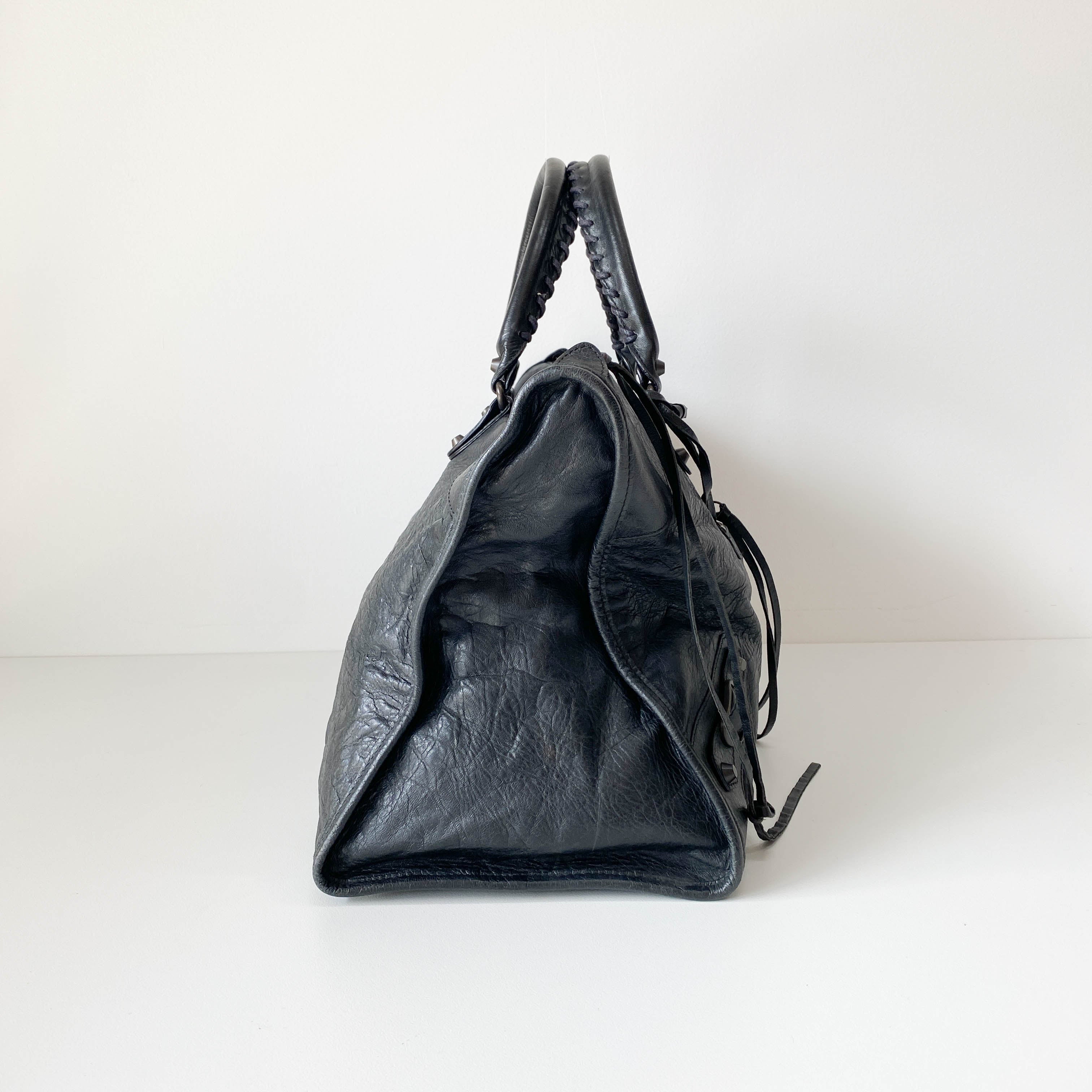 The Work Black Lambskin Leather Handle Bag