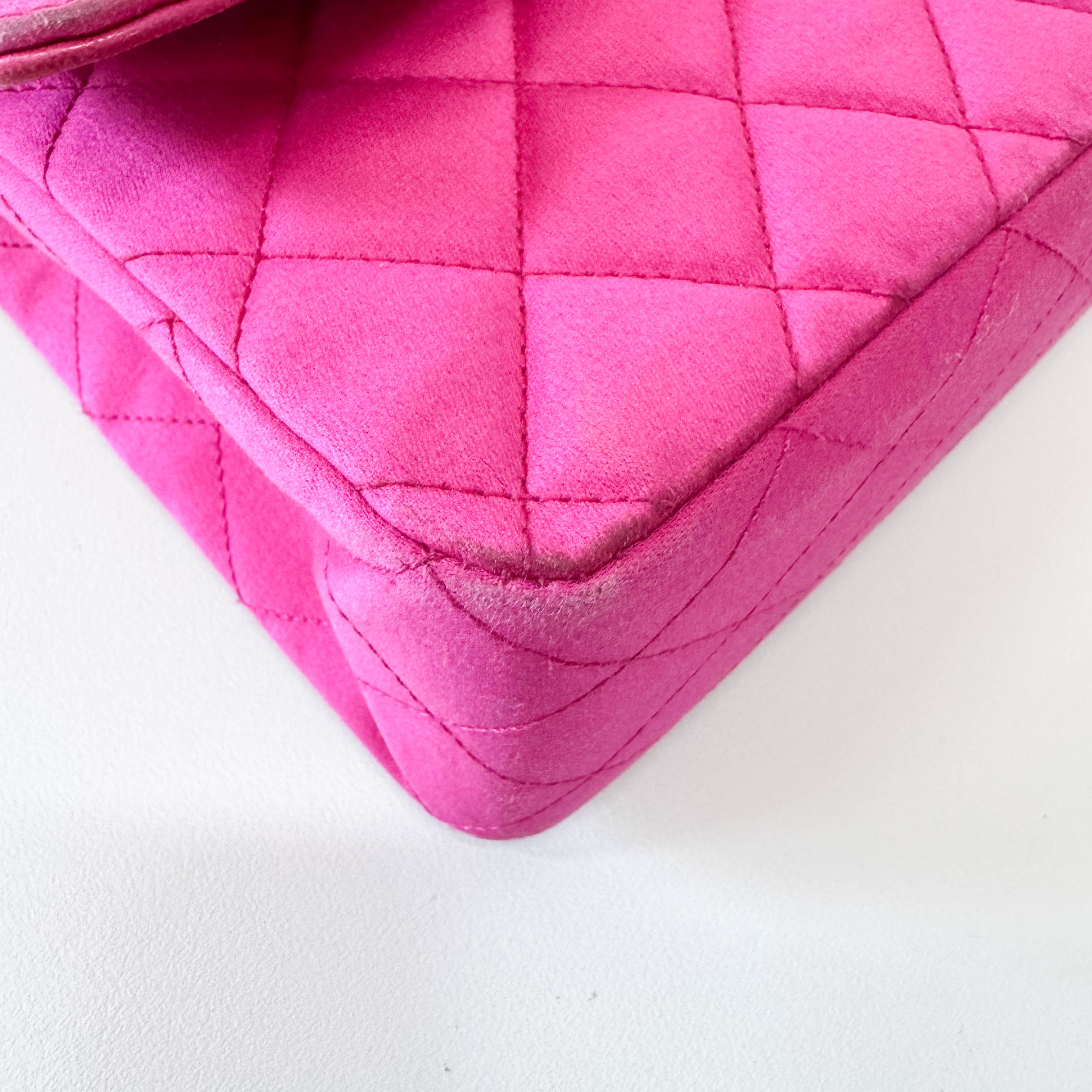 Timeless Classic Double Flap Pink Satin Chain Shoulder Bag