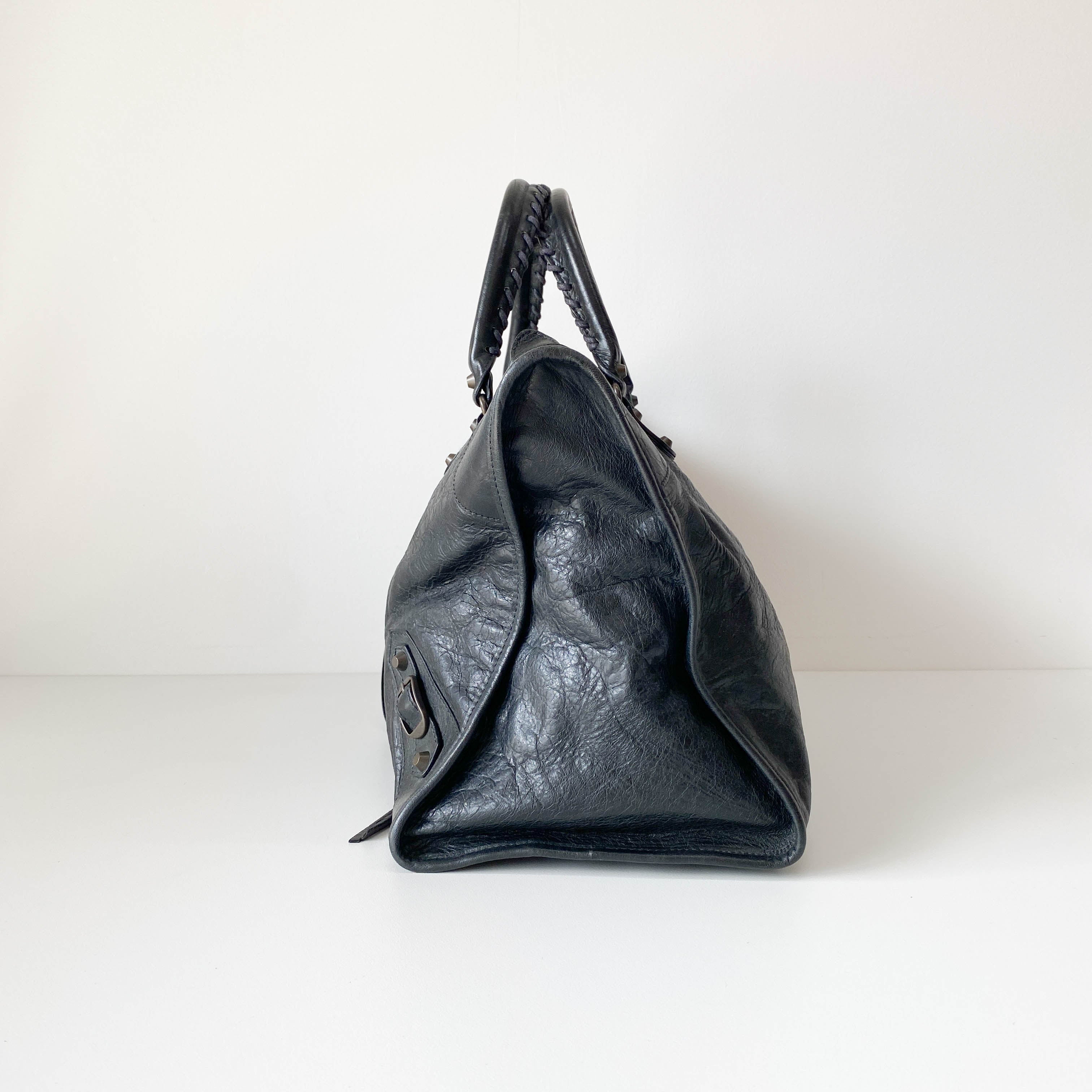 The Work Black Lambskin Leather Handle Bag