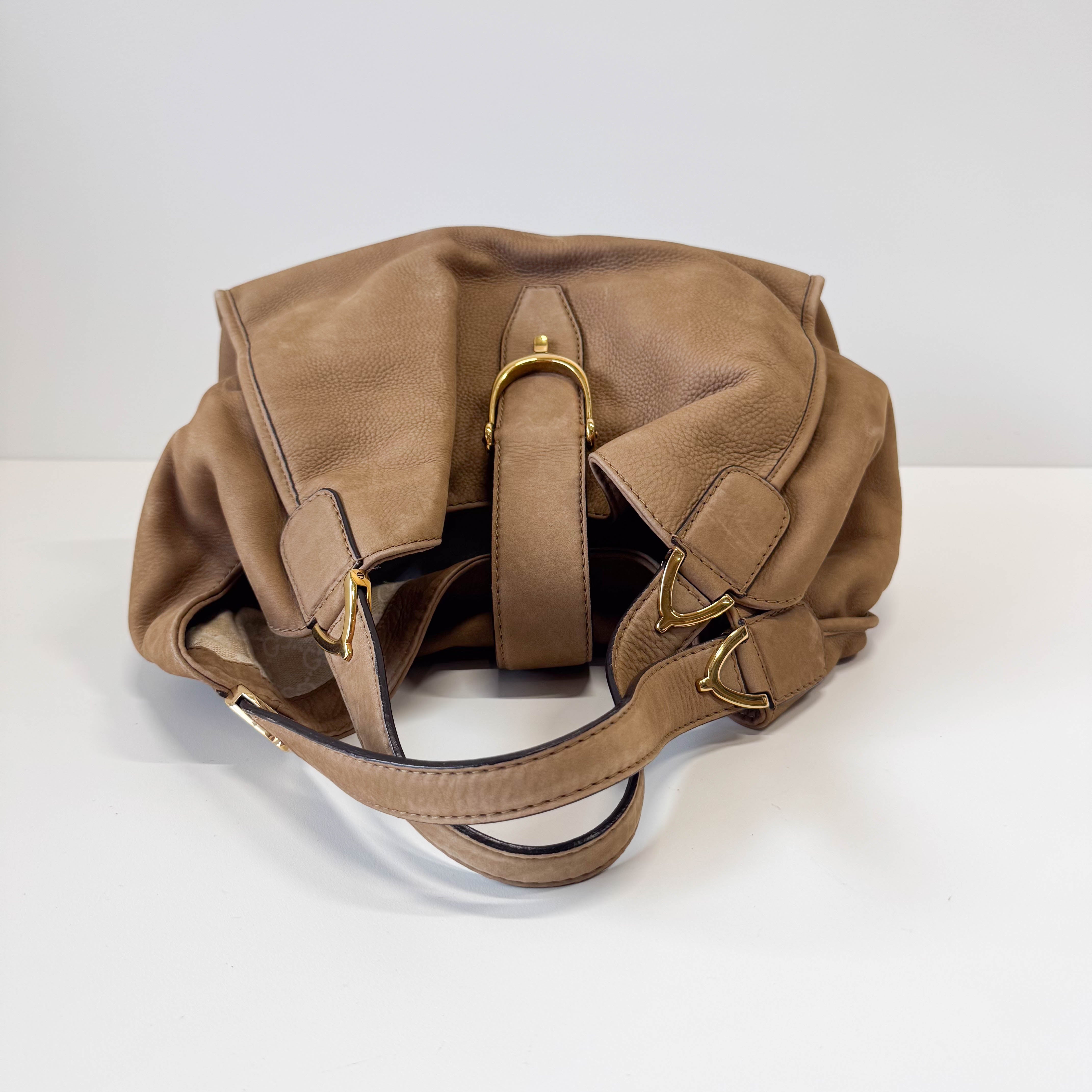 Stirrup Brown Nubuck Leather Shoulder Bag
