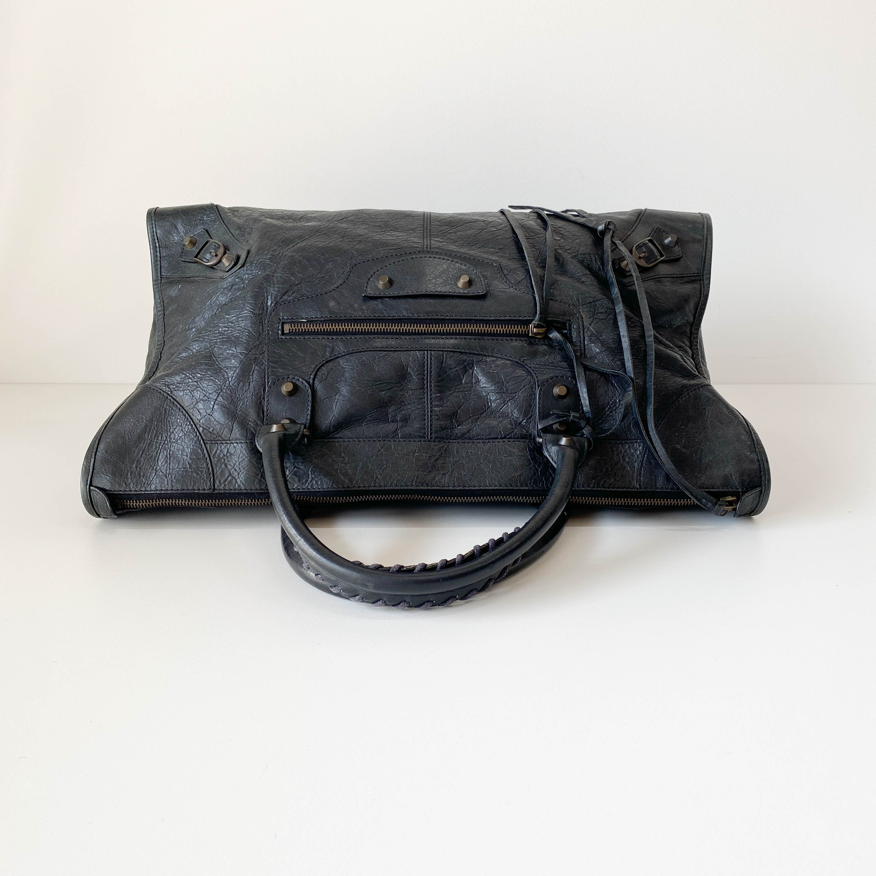 The Work Black Lambskin Leather Handle Bag