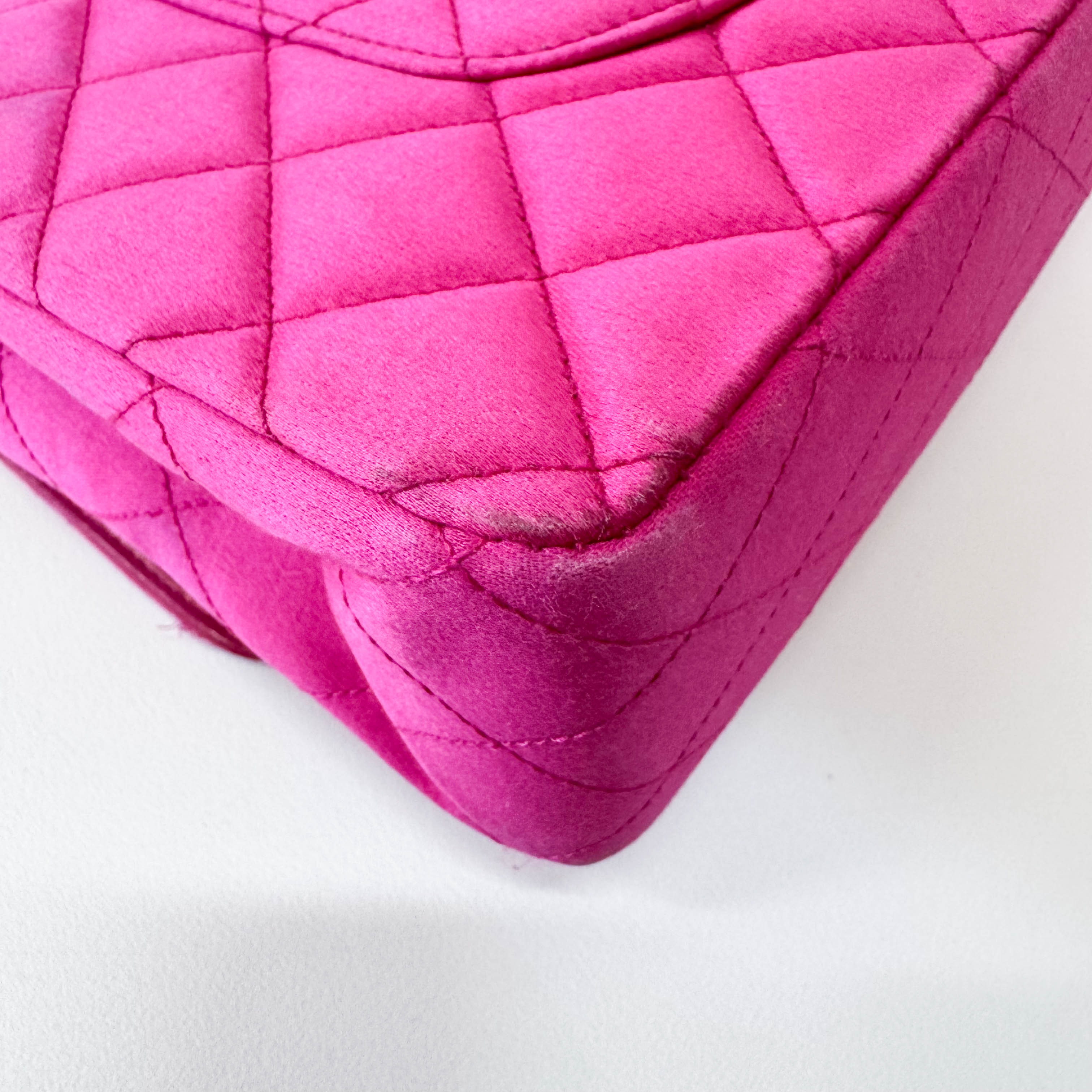 Timeless Classic Double Flap Pink Satin Chain Shoulder Bag