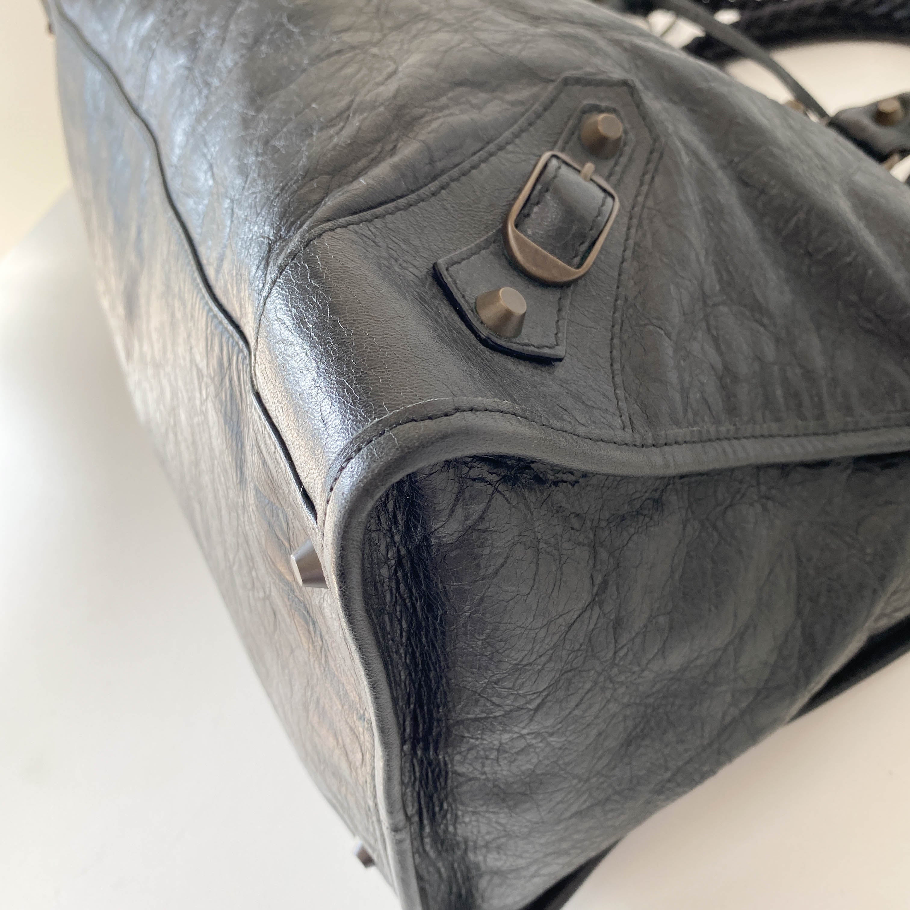 The Work Black Lambskin Leather Handle Bag