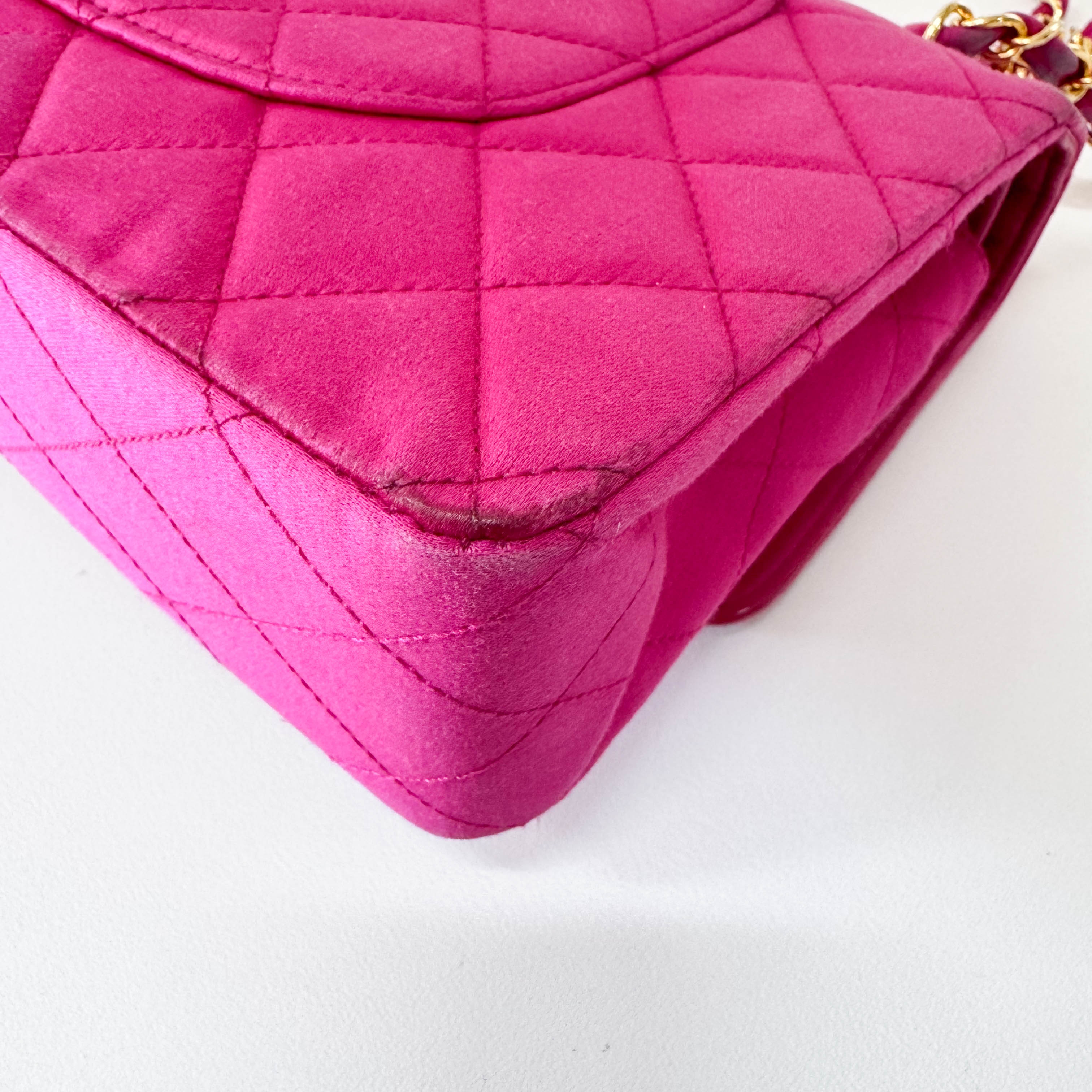 Timeless Classic Double Flap Pink Satin Chain Shoulder Bag