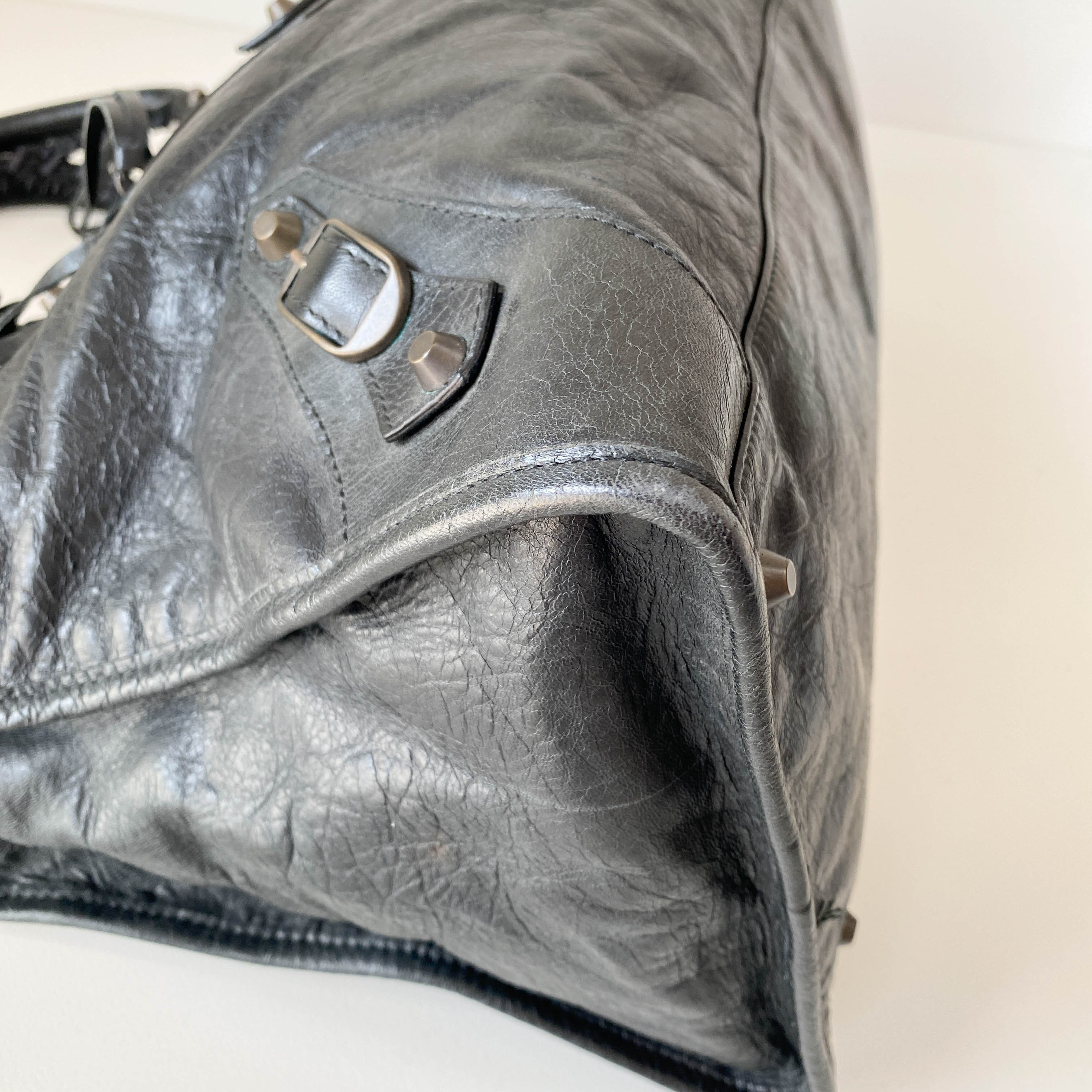 The Work Black Lambskin Leather Handle Bag