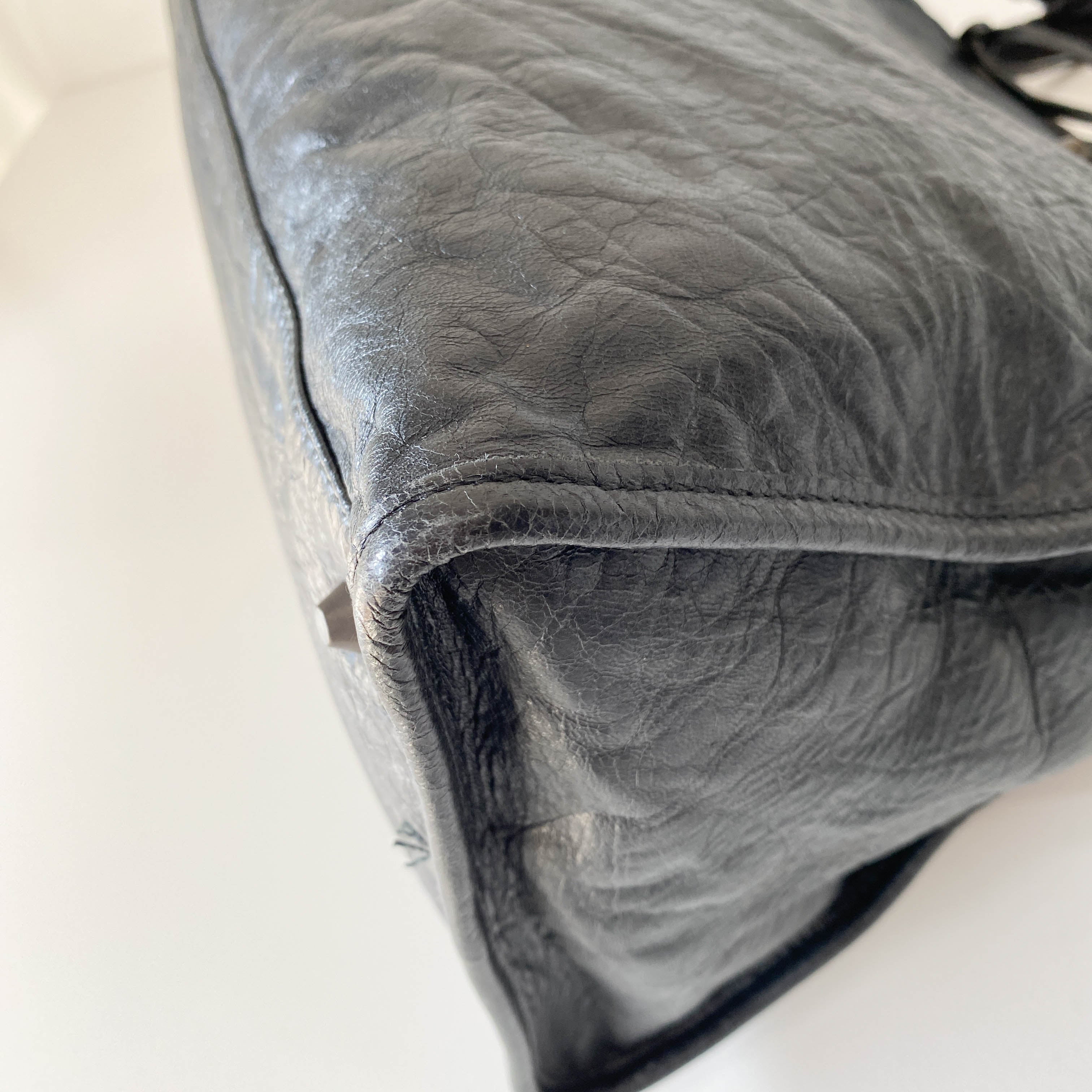 The Work Black Lambskin Leather Handle Bag