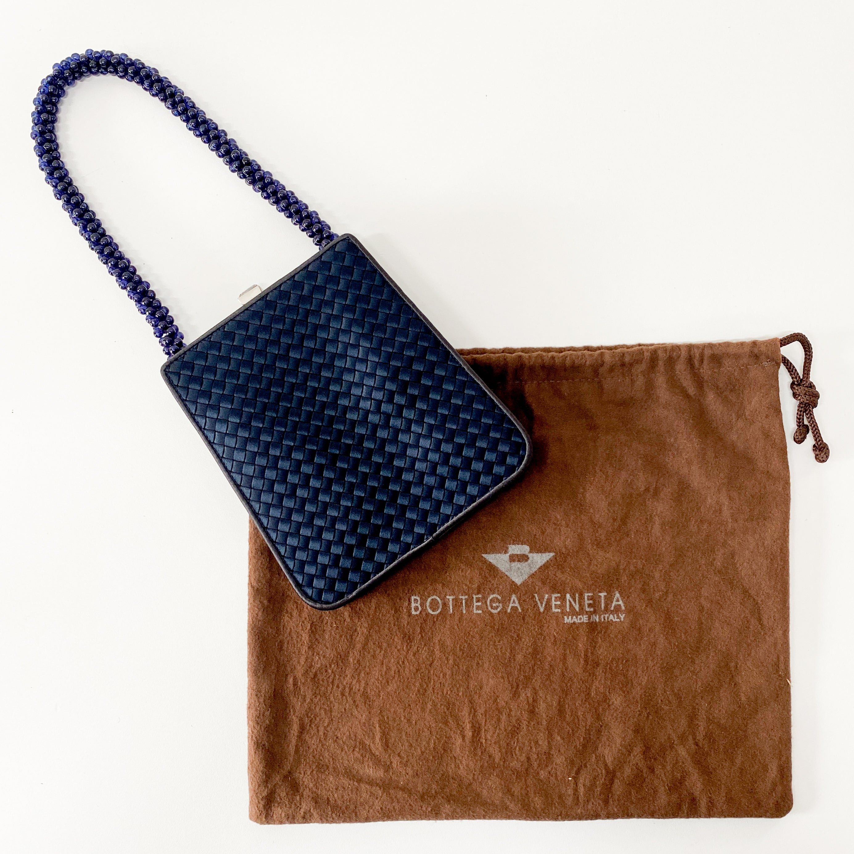 Petroleum Dark Navy Satin Intrecciato Beaded Handle