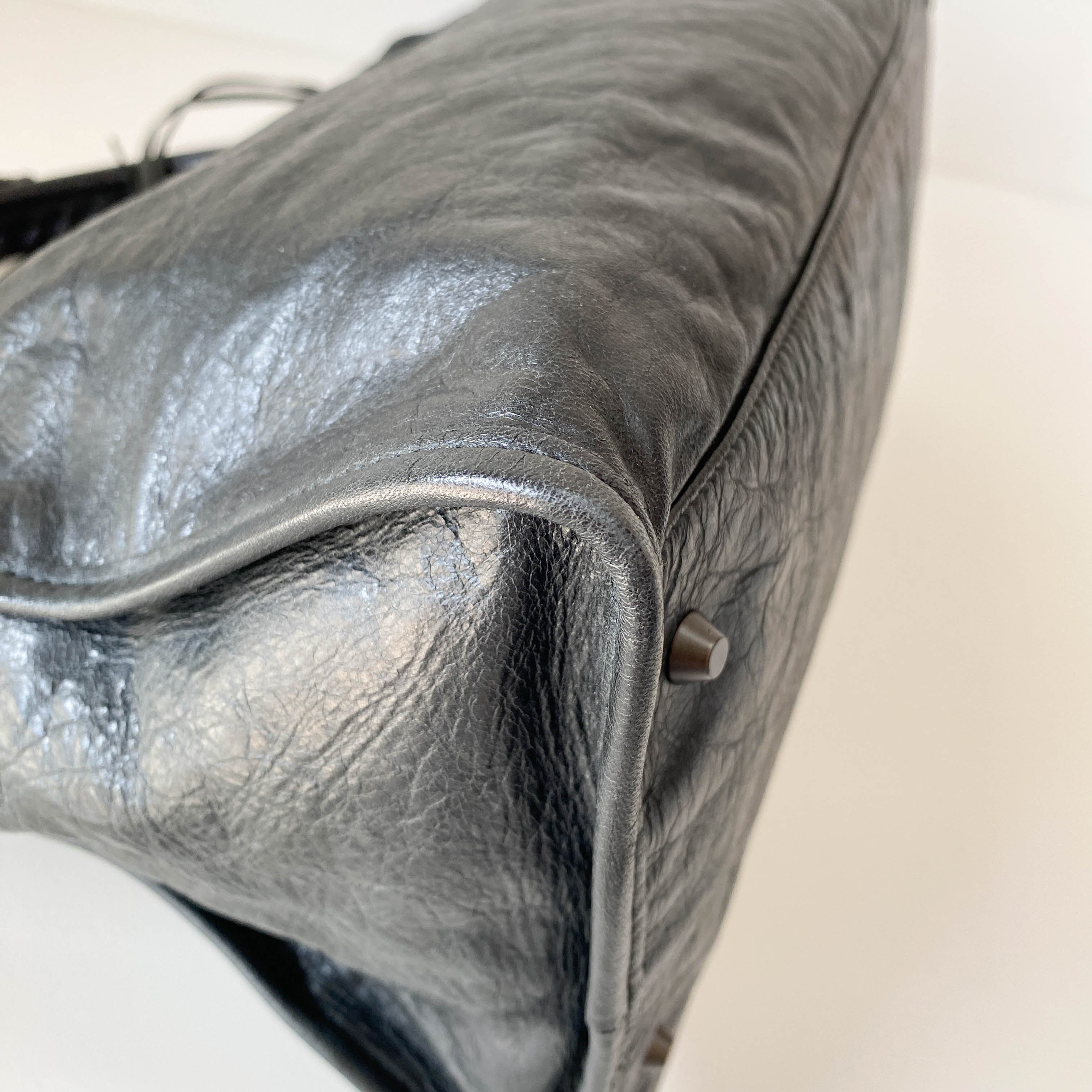 The Work Black Lambskin Leather Handle Bag