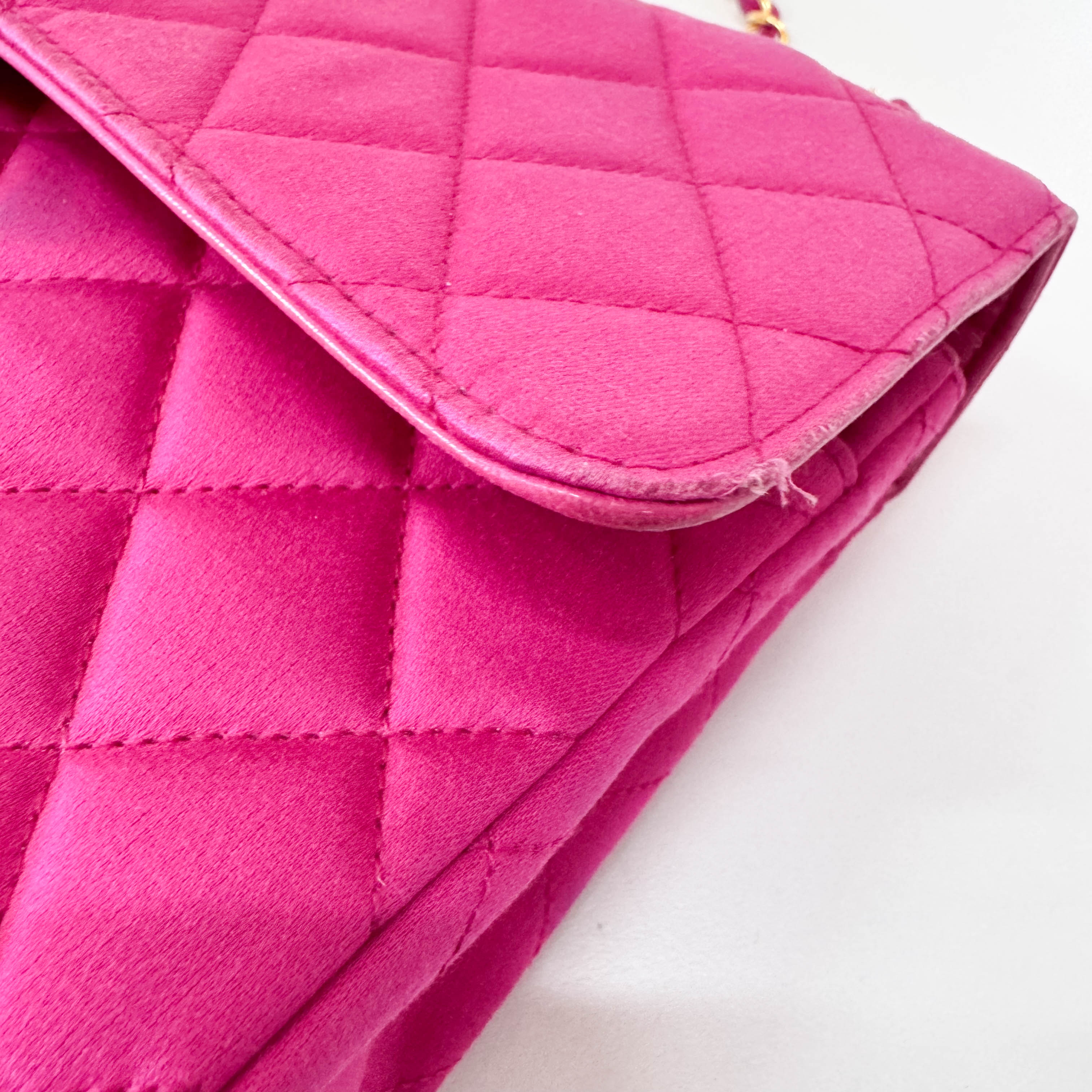 Timeless Classic Double Flap Pink Satin Chain Shoulder Bag