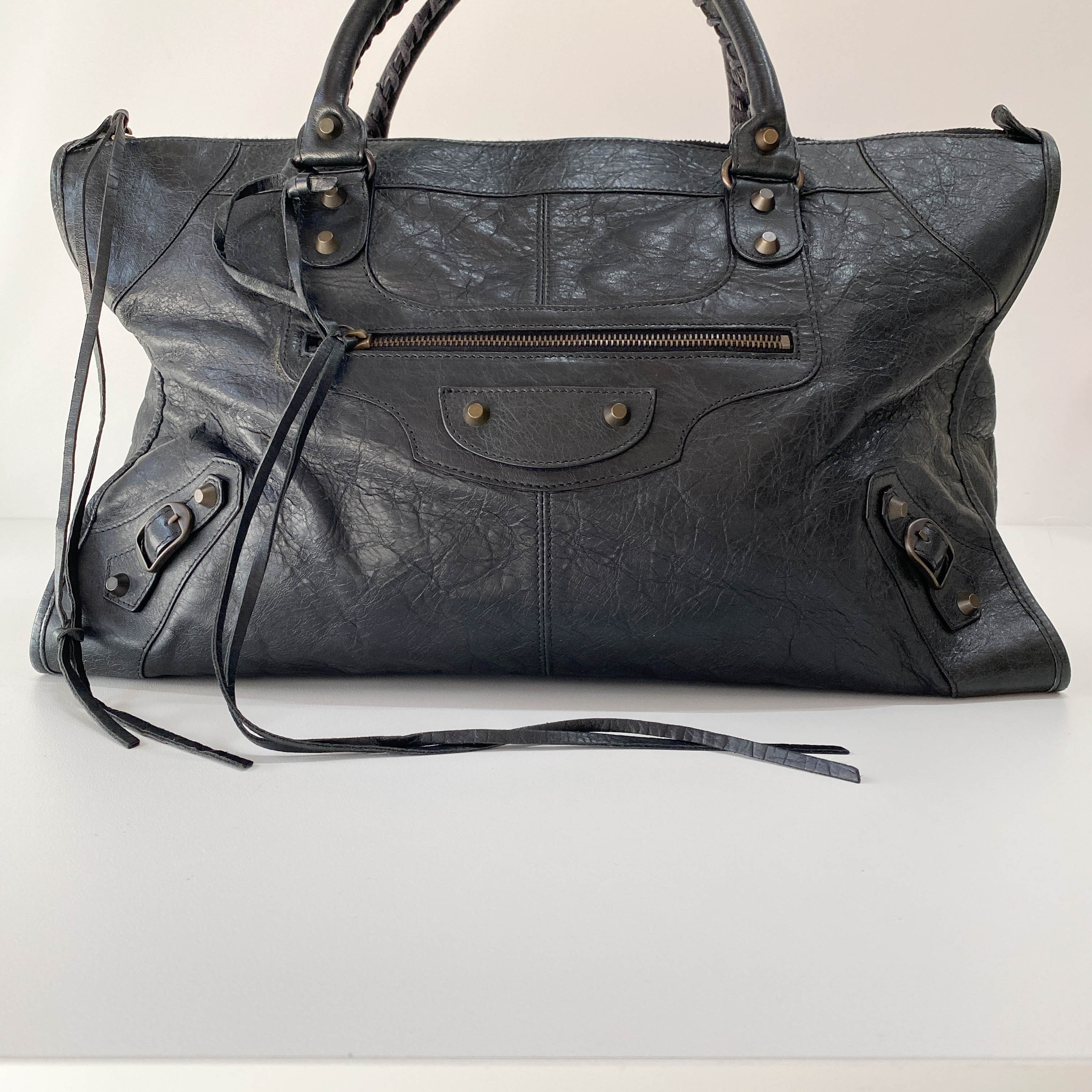 The Work Black Lambskin Leather Handle Bag