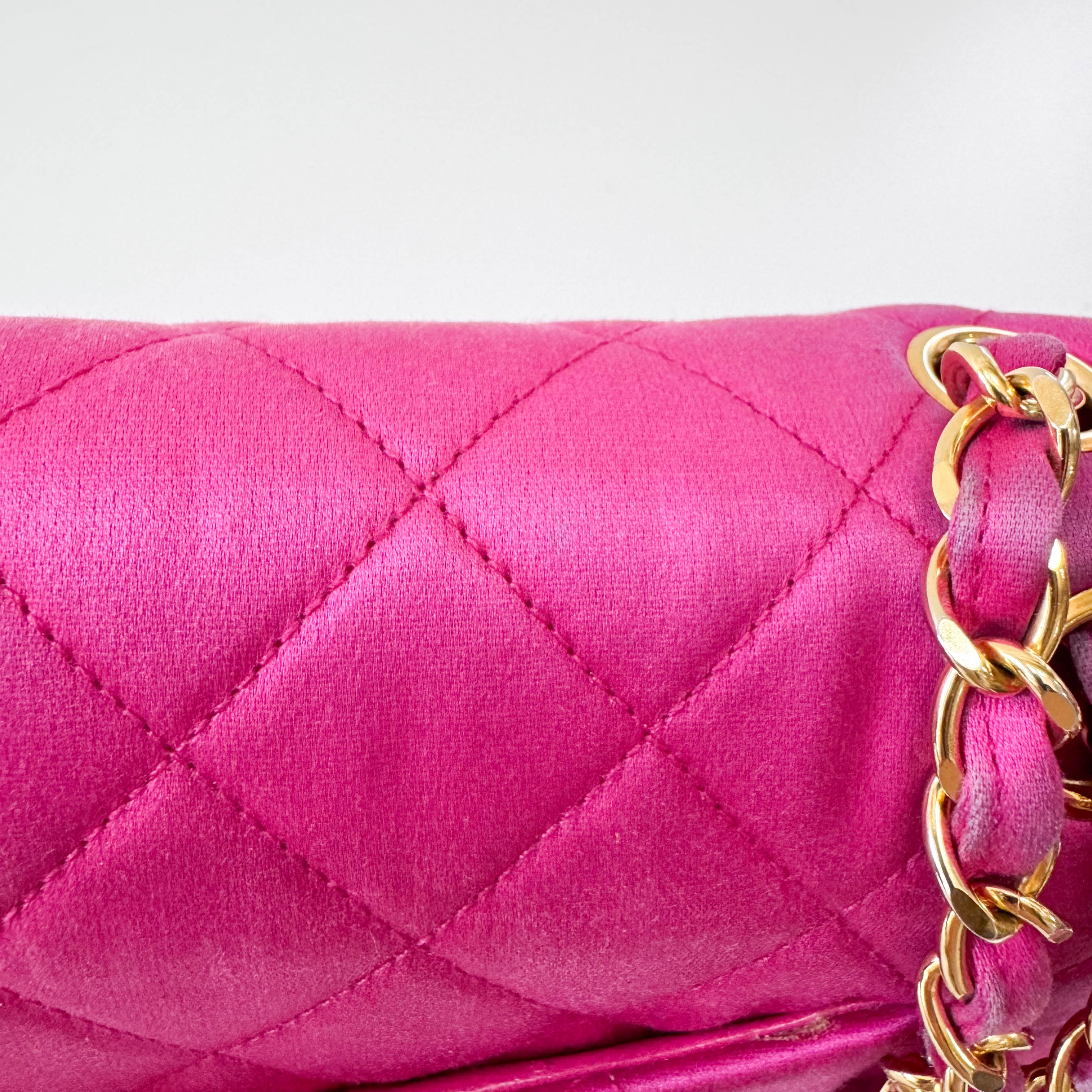 Timeless Classic Double Flap Pink Satin Chain Shoulder Bag
