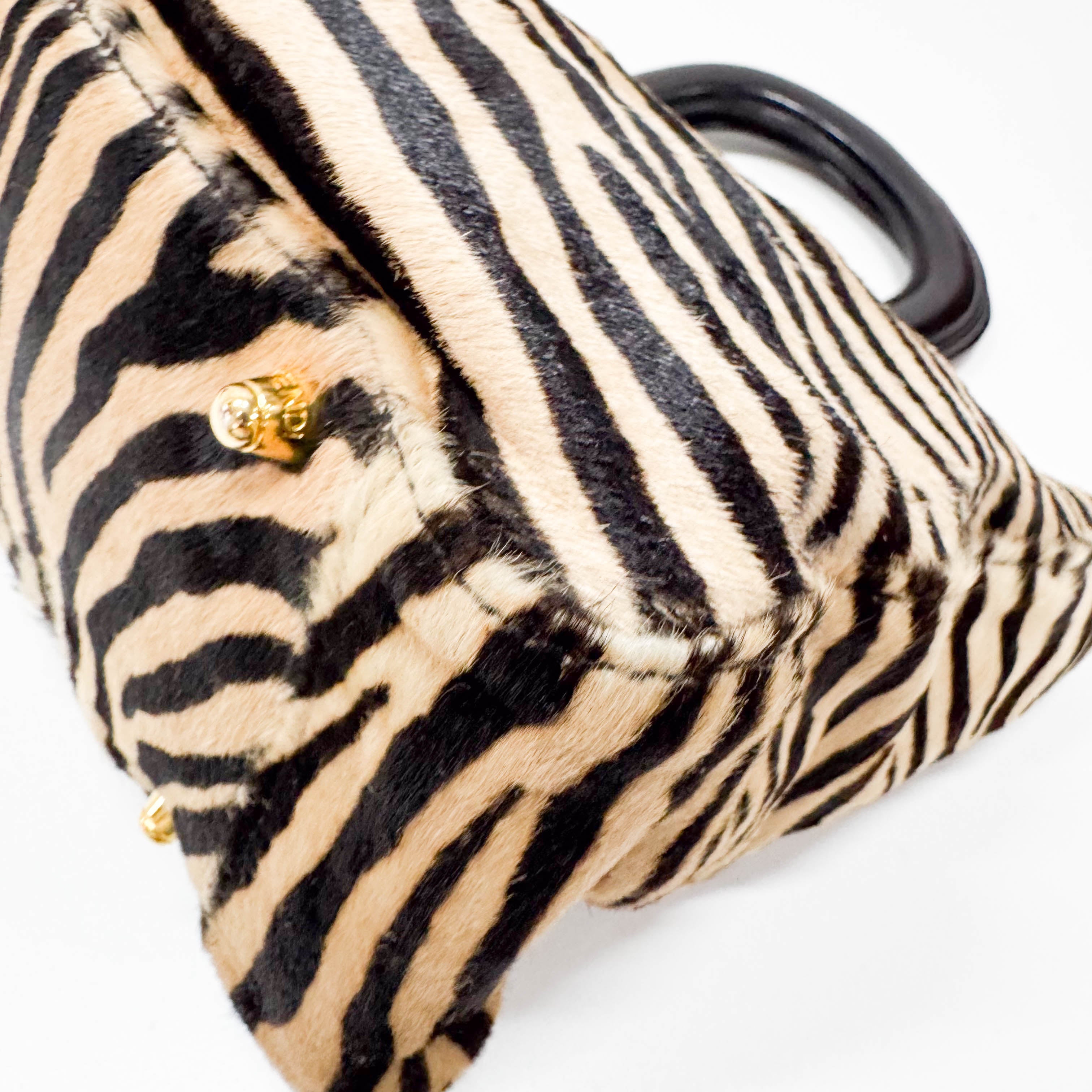Yellow Zebra Print Pony Hair Handbag