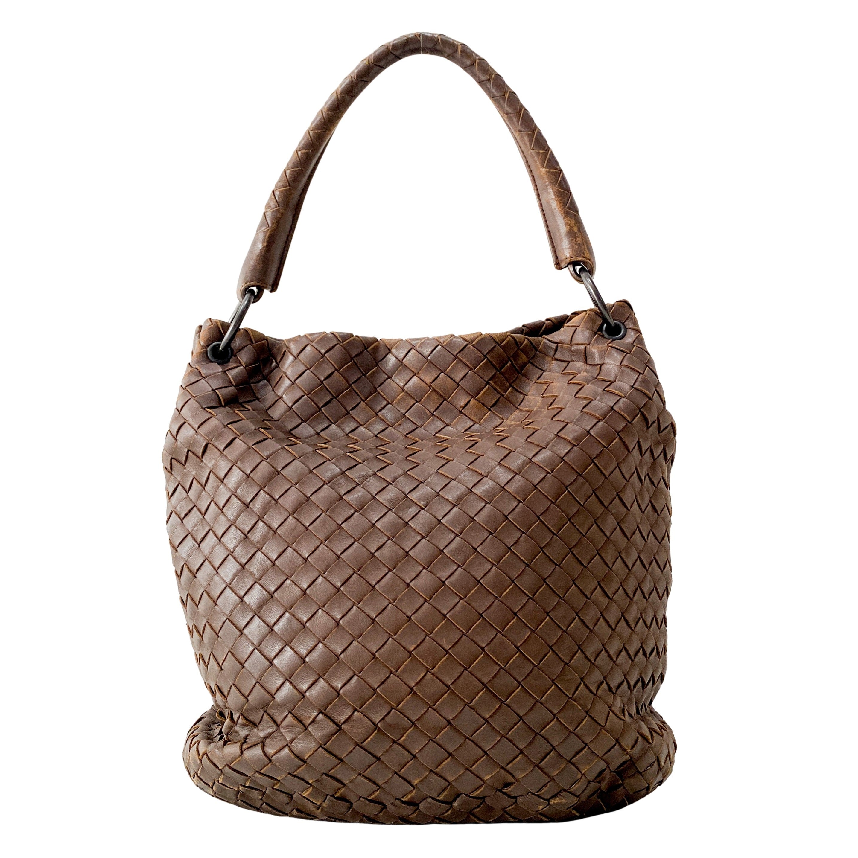 Intrecciato Brown Leather Shoulder Bag