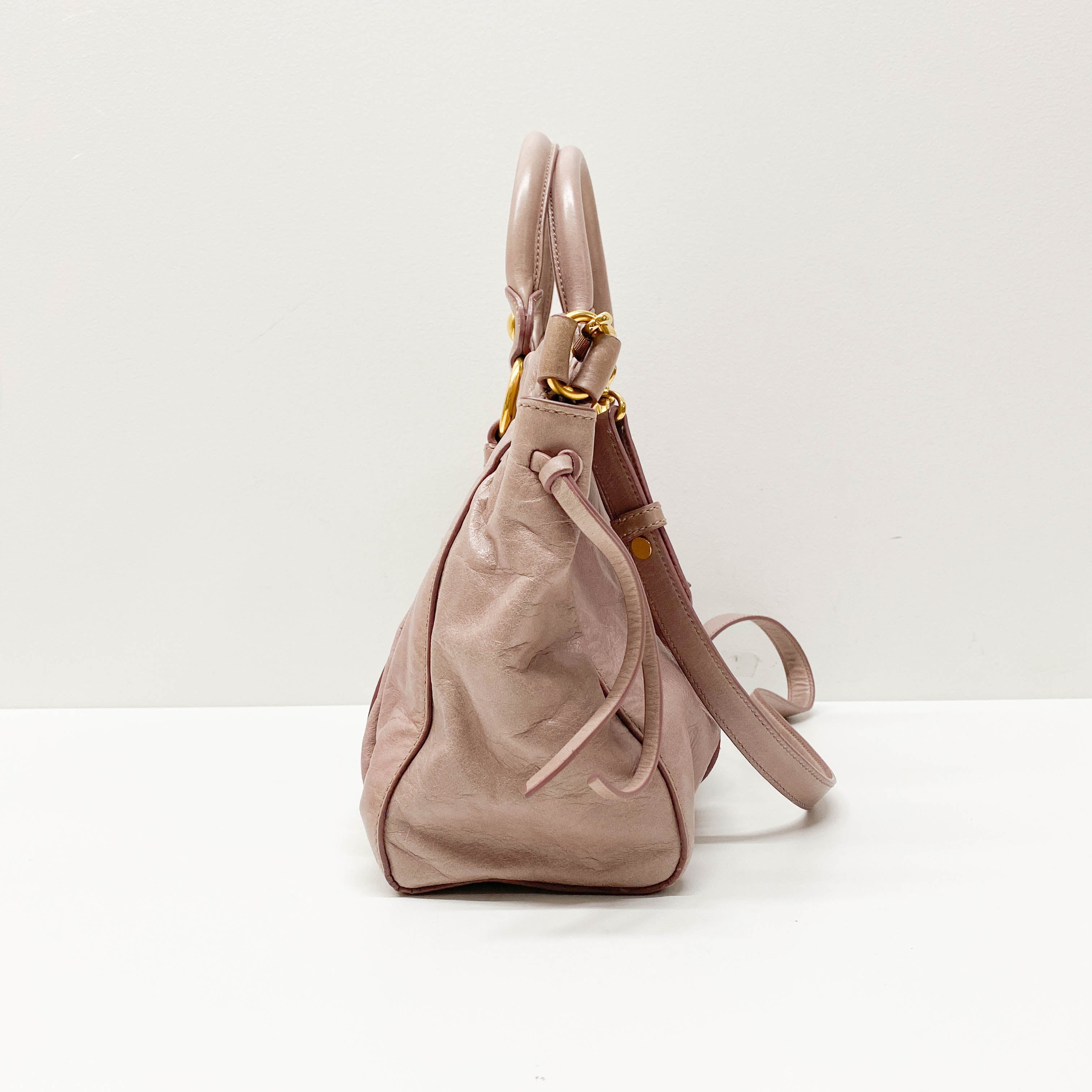 Vitello Bauletto Lavender Calfskin Leather Two Way Bag