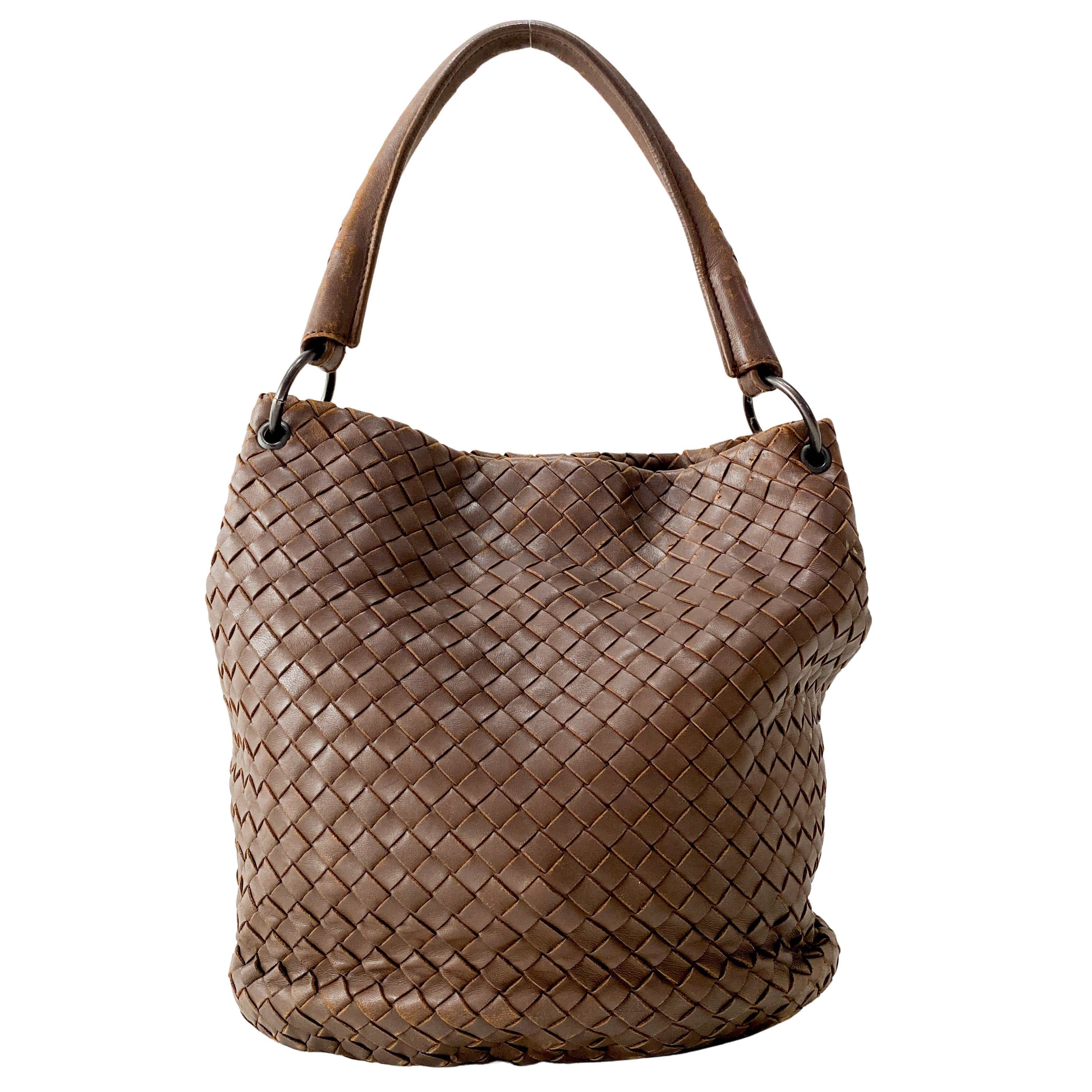 Intrecciato Brown Leather Shoulder Bag