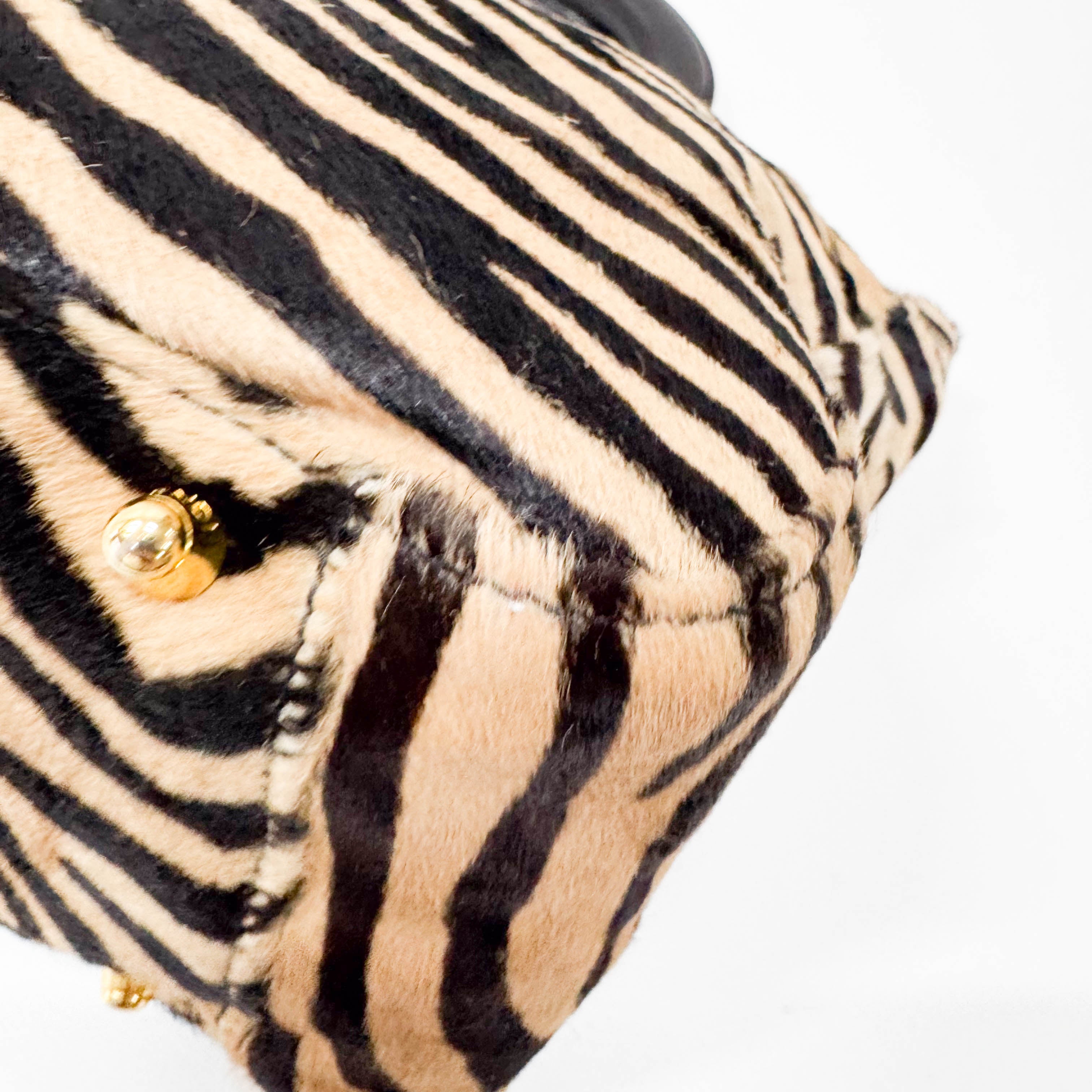 Yellow Zebra Print Pony Hair Handbag