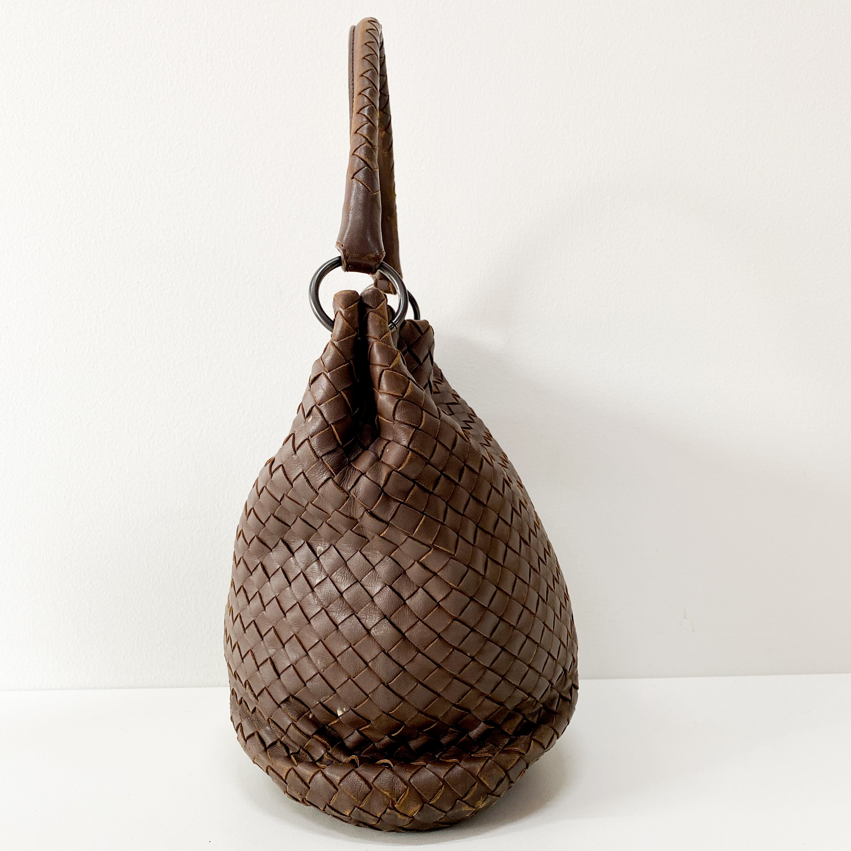 Intrecciato Brown Leather Shoulder Bag