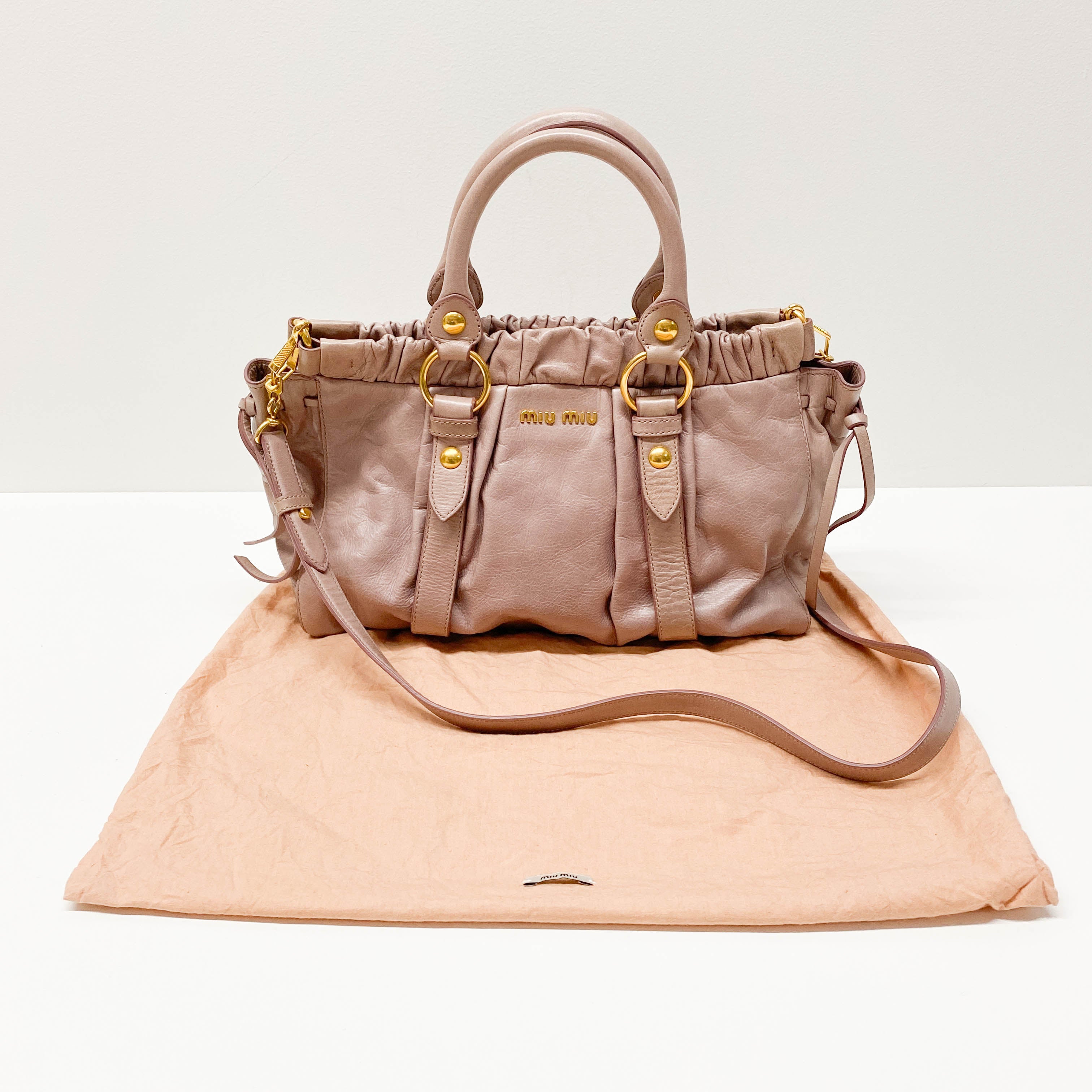 Vitello Bauletto Lavender Calfskin Leather Two Way Bag