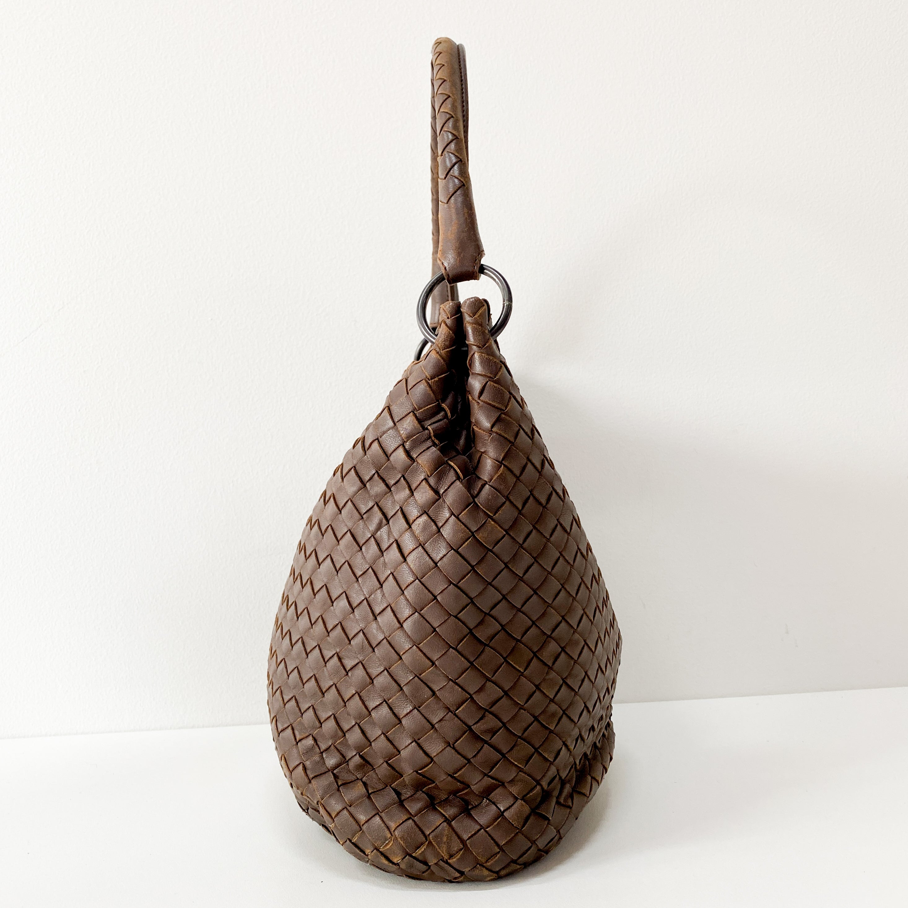 Intrecciato Brown Leather Shoulder Bag