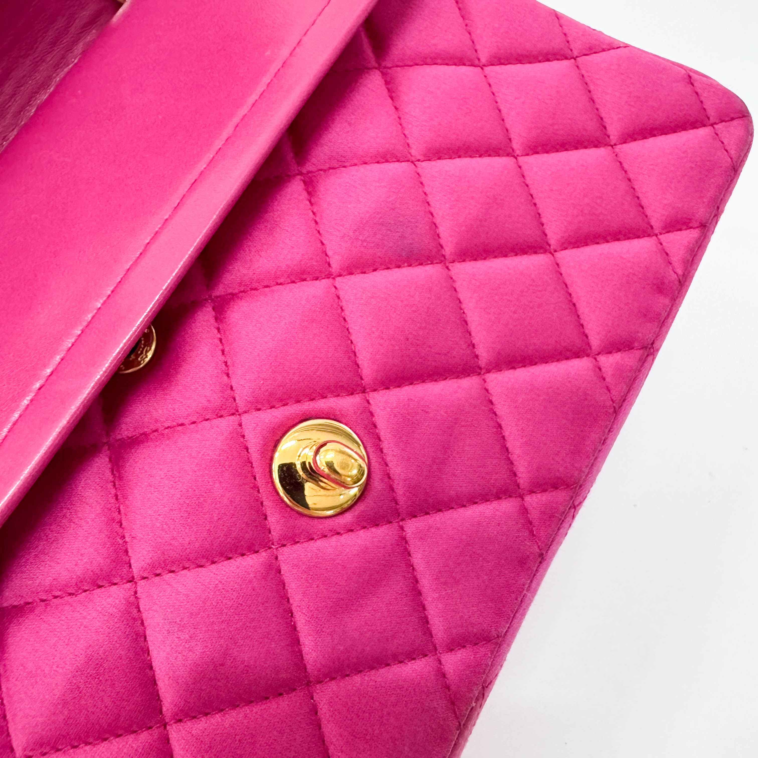 Timeless Classic Double Flap Pink Satin Chain Shoulder Bag