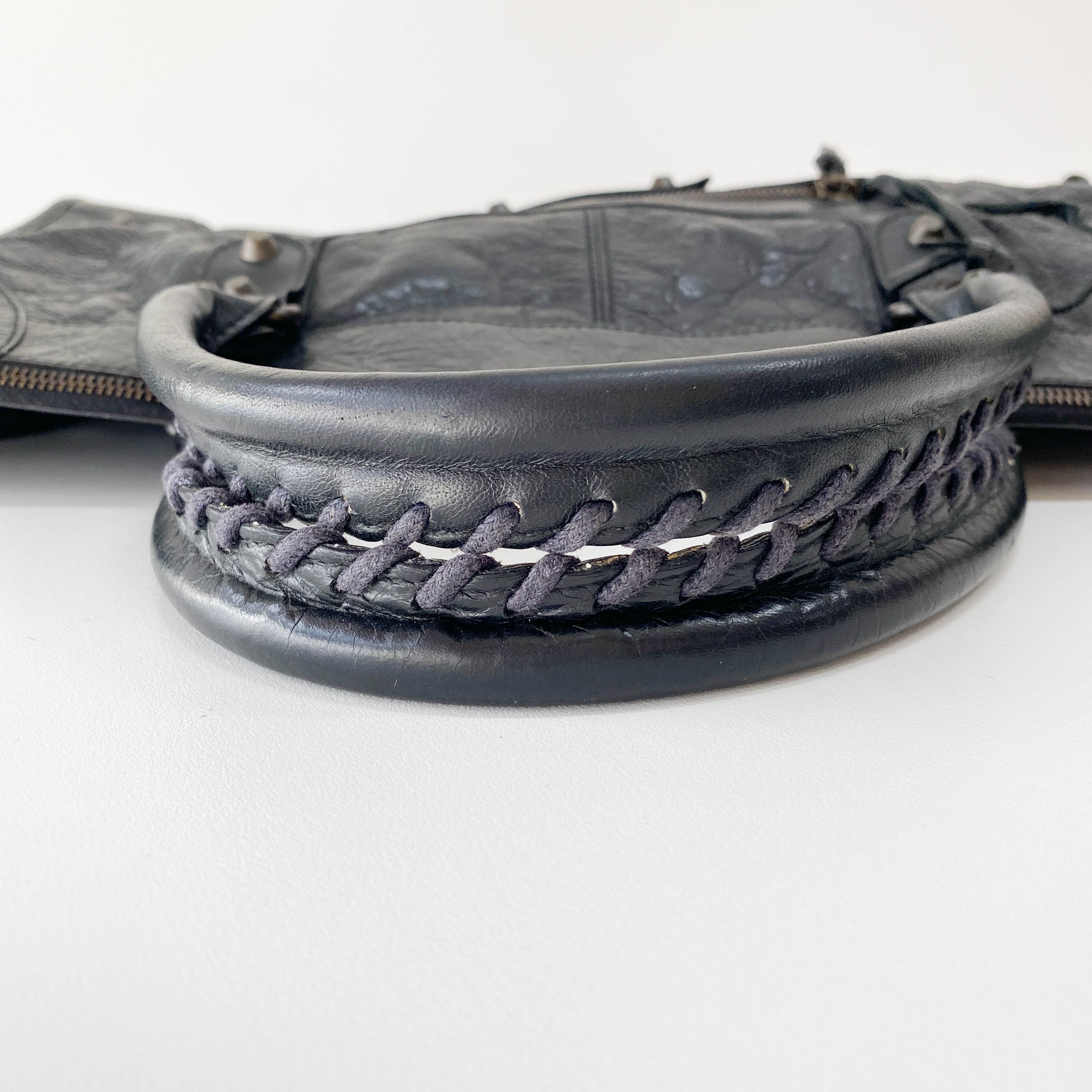 The Work Black Lambskin Leather Handle Bag