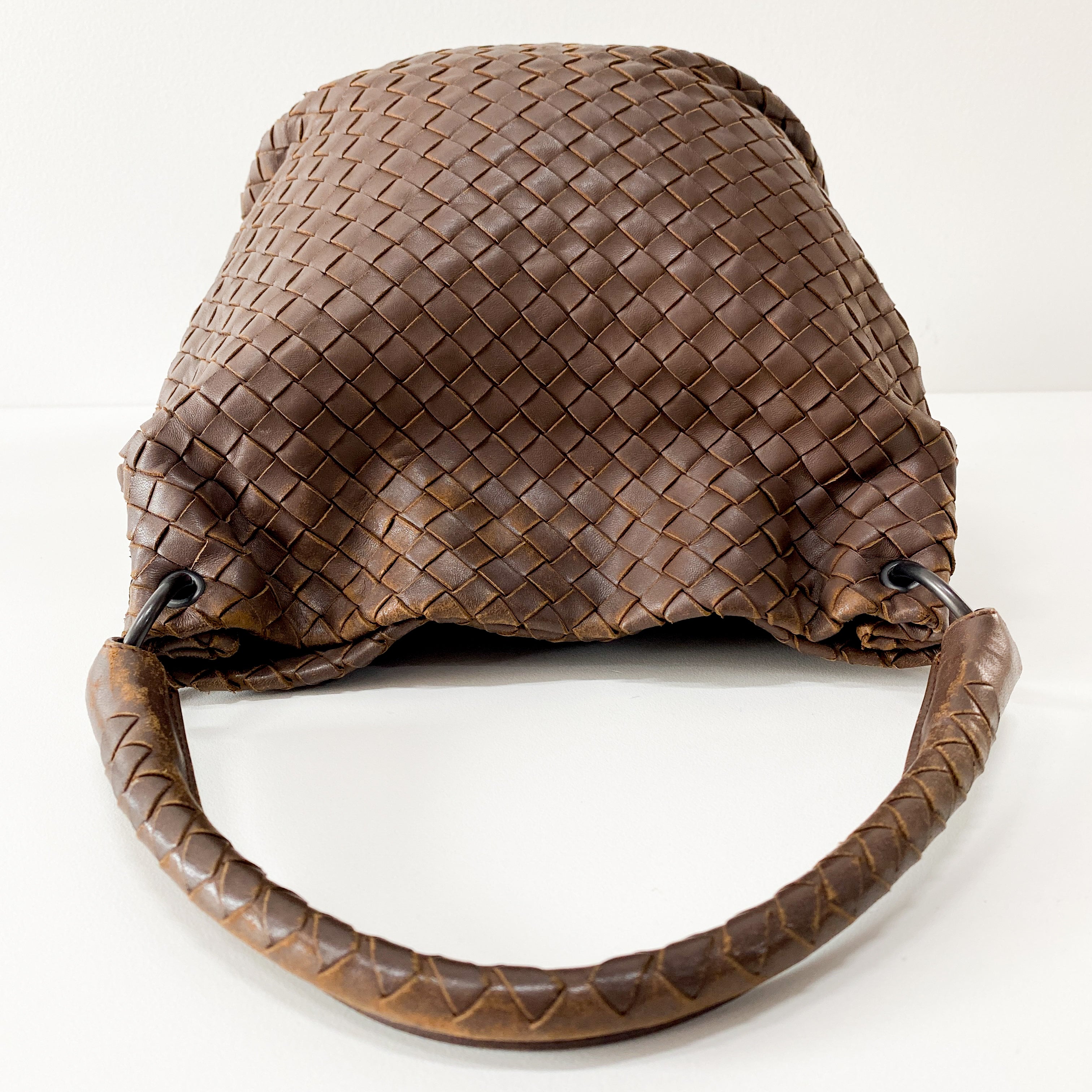 Intrecciato Brown Leather Shoulder Bag