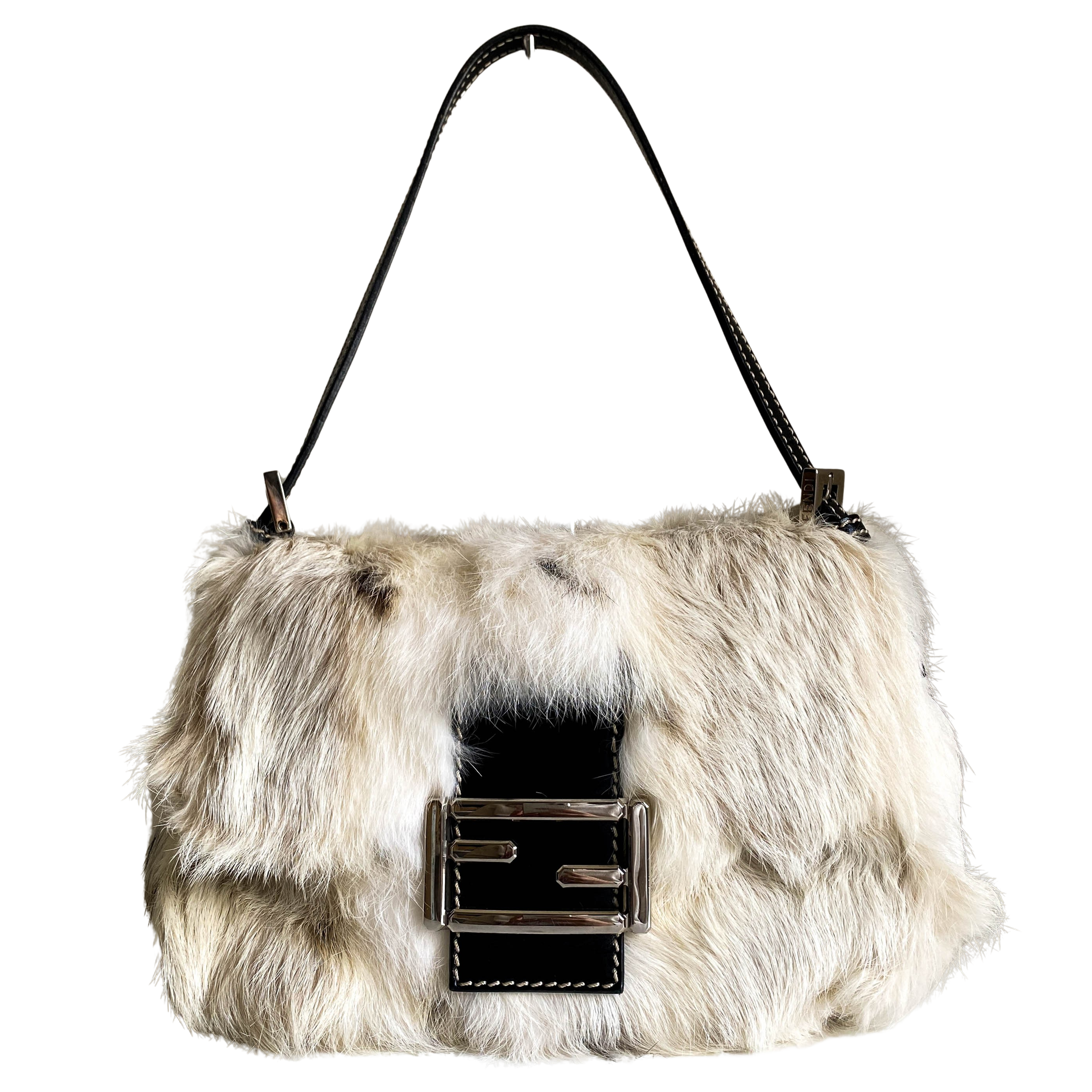 Mini Mamma Baguette Fur Neural / Black Shoulder Bag