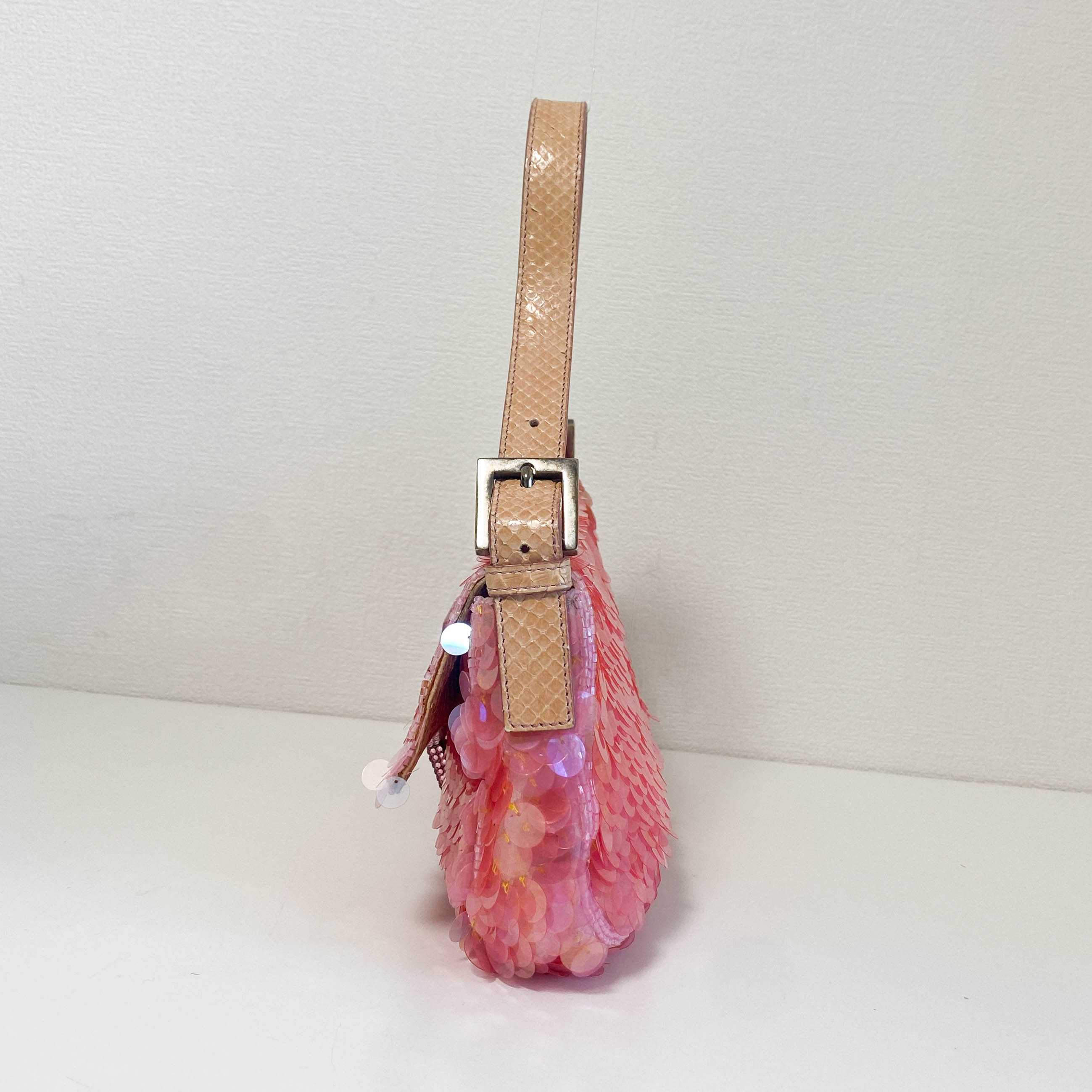 Rare Baguette Pink Sequin Rhinestone Hardware Shoulder Bag