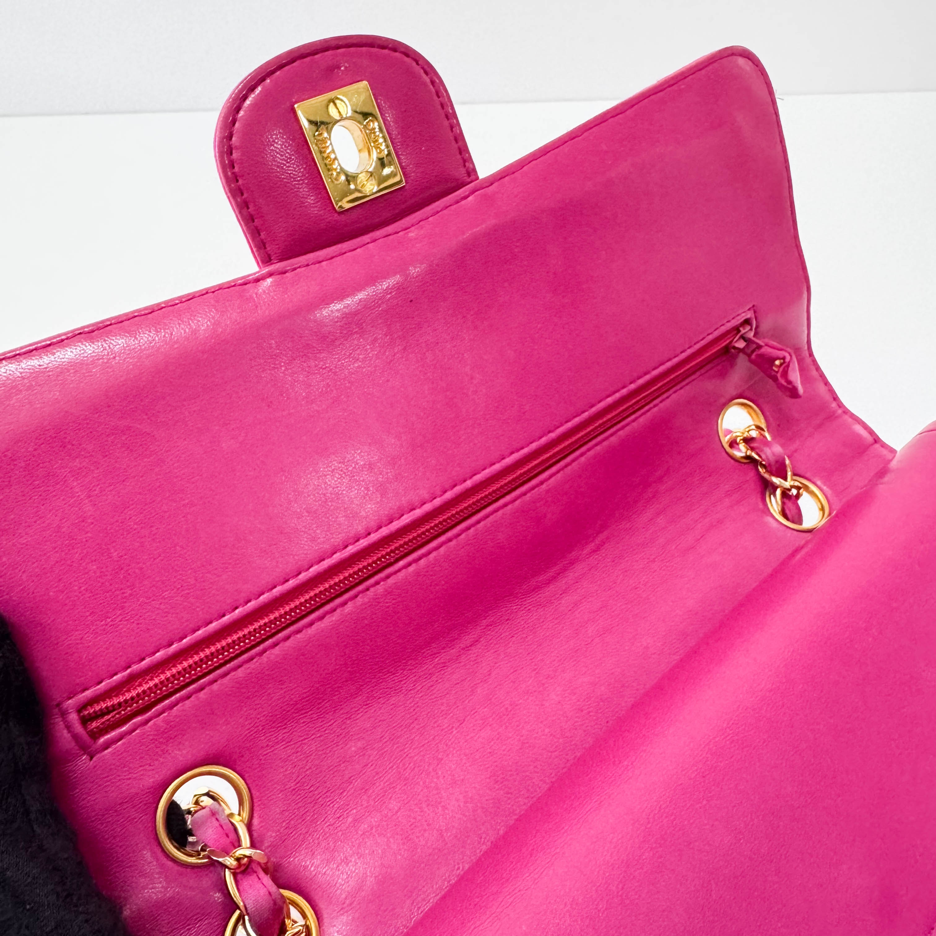 Timeless Classic Double Flap Pink Satin Chain Shoulder Bag