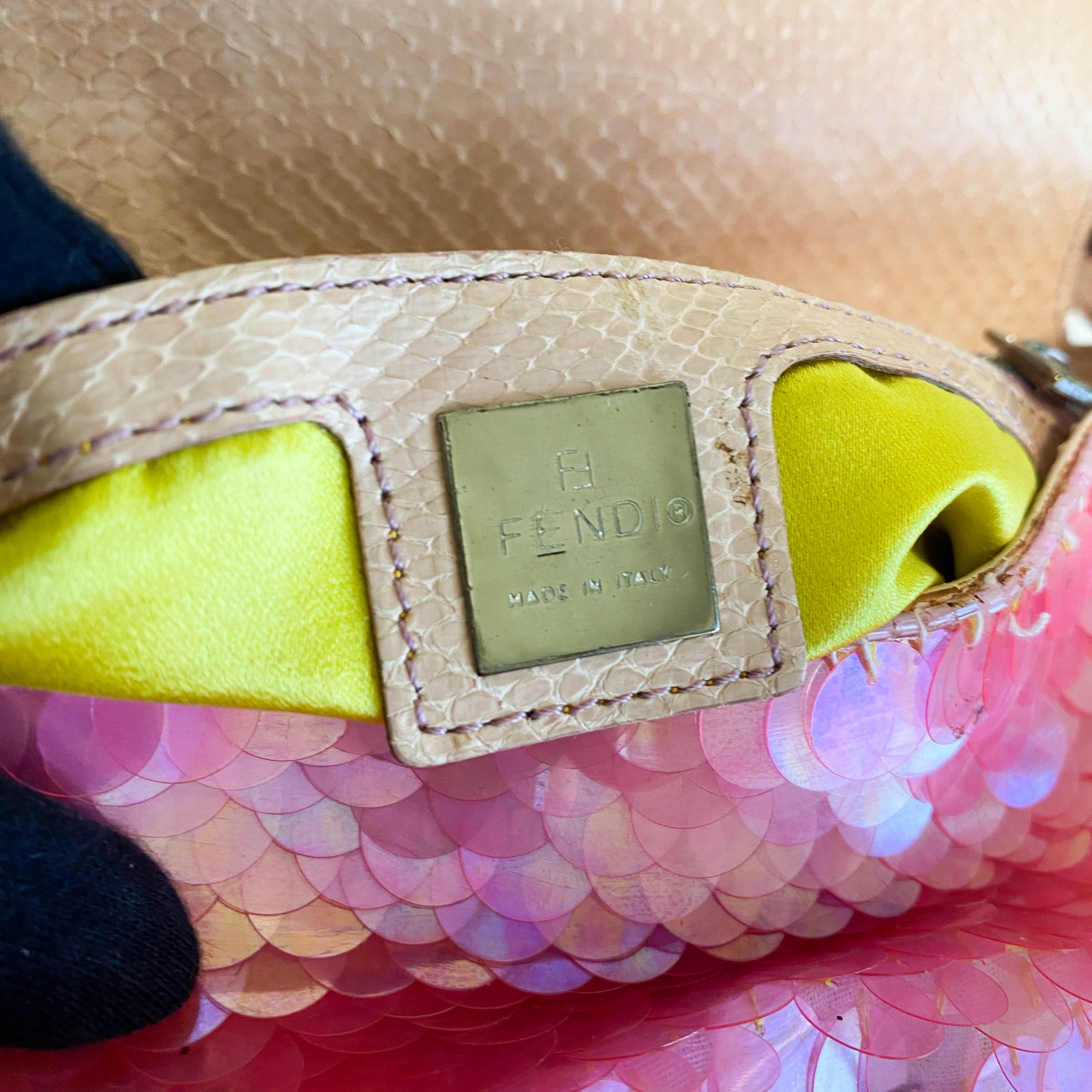 Rare Baguette Pink Sequin Rhinestone Hardware Shoulder Bag