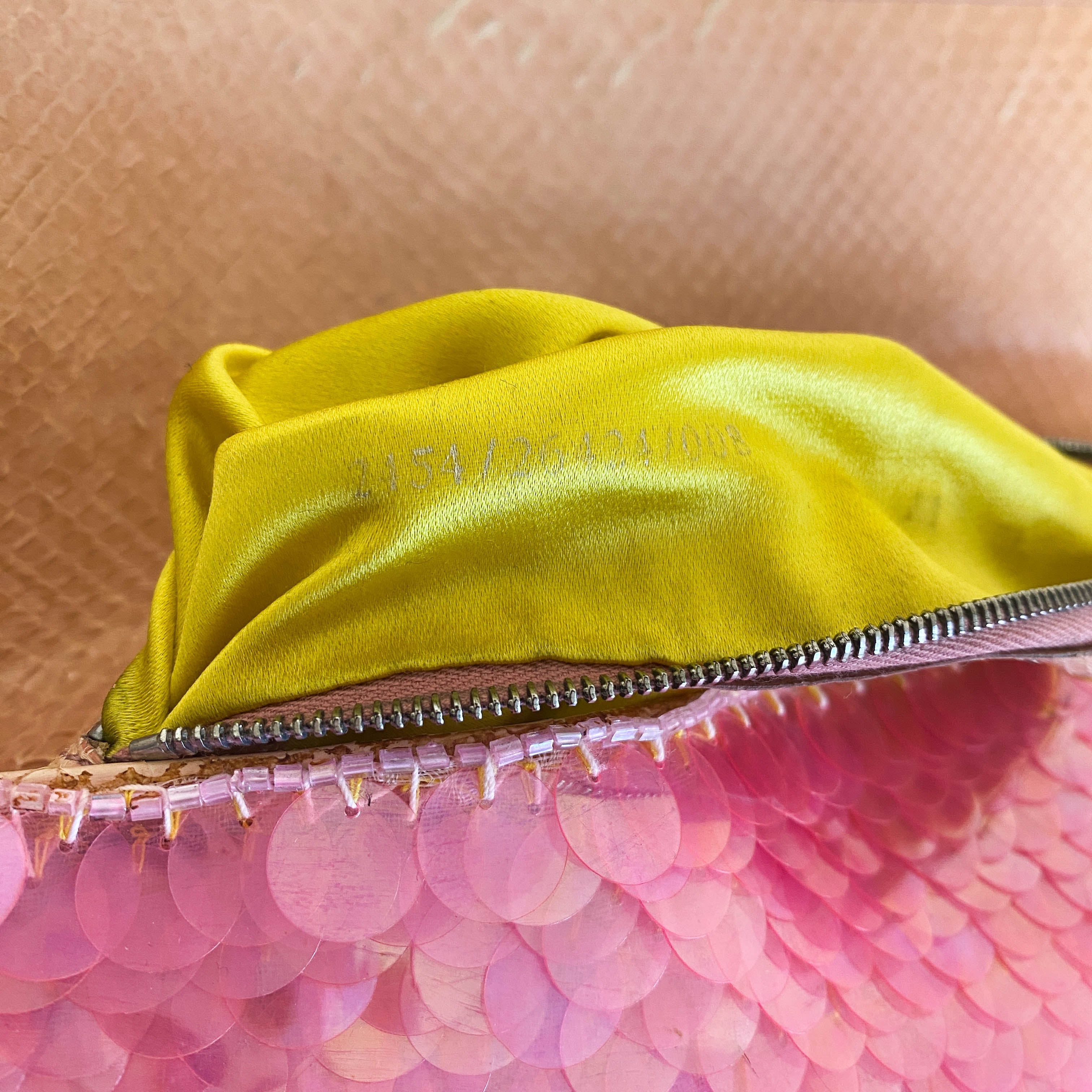 Rare Baguette Pink Sequin Rhinestone Hardware Shoulder Bag