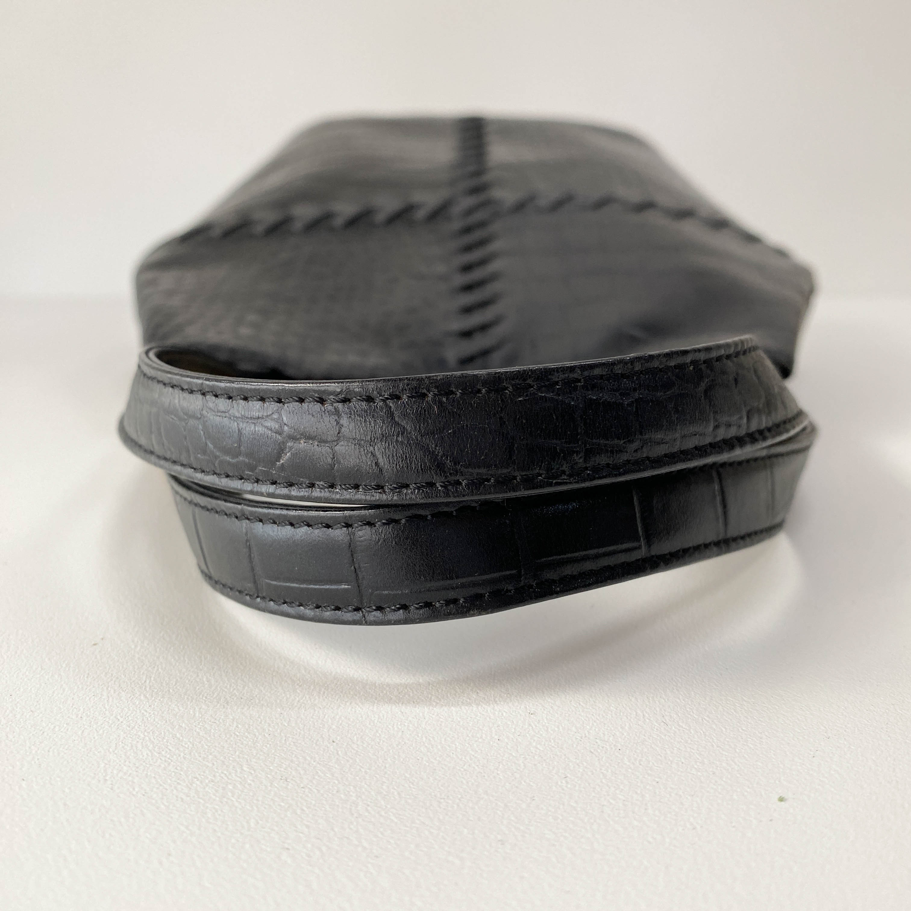 Black Croc Embossed Leather Shoulder Bag