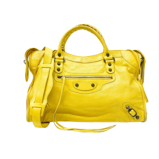 The City Yellow Calfskin Leather Two Way Bag