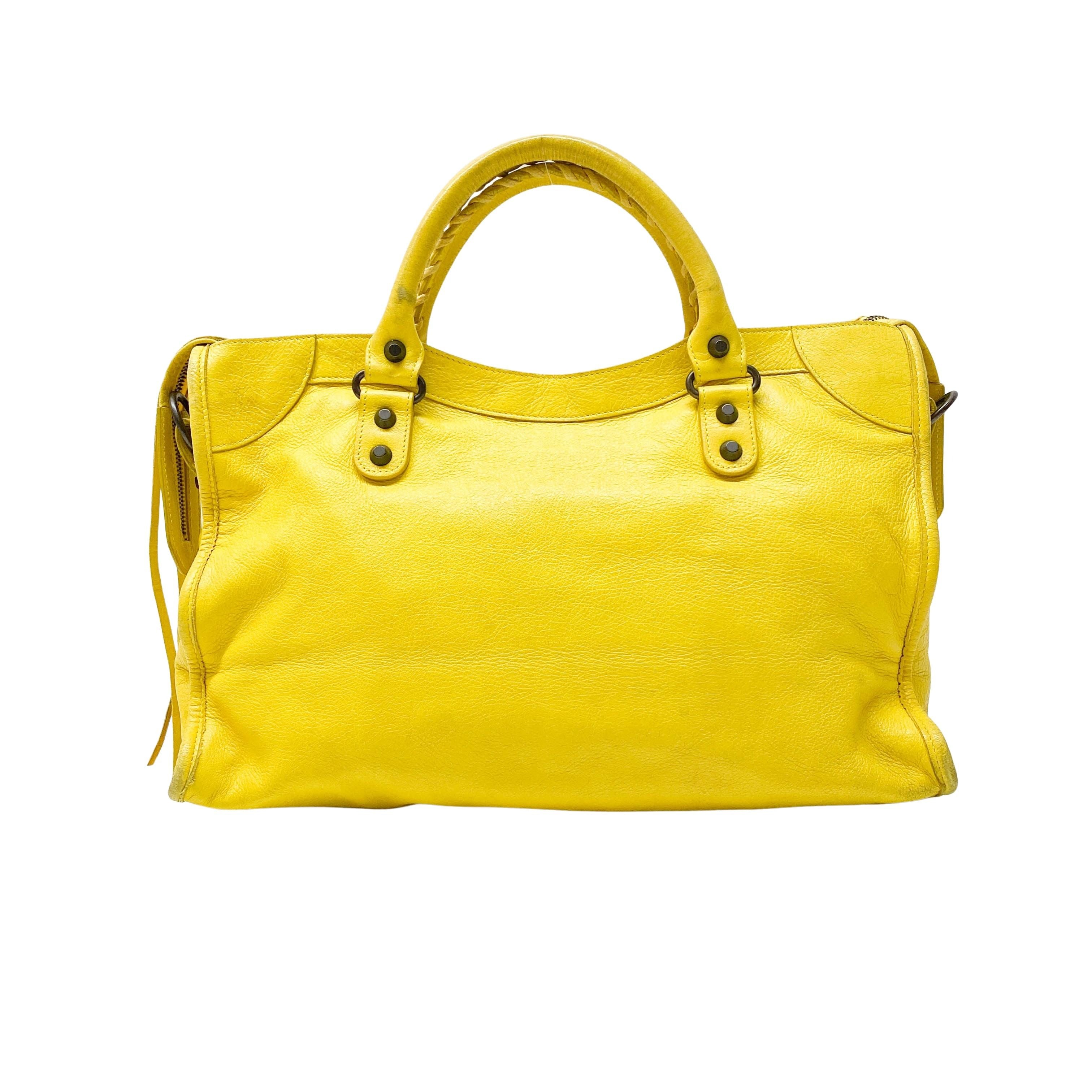The City Yellow Calfskin Leather Two Way Bag