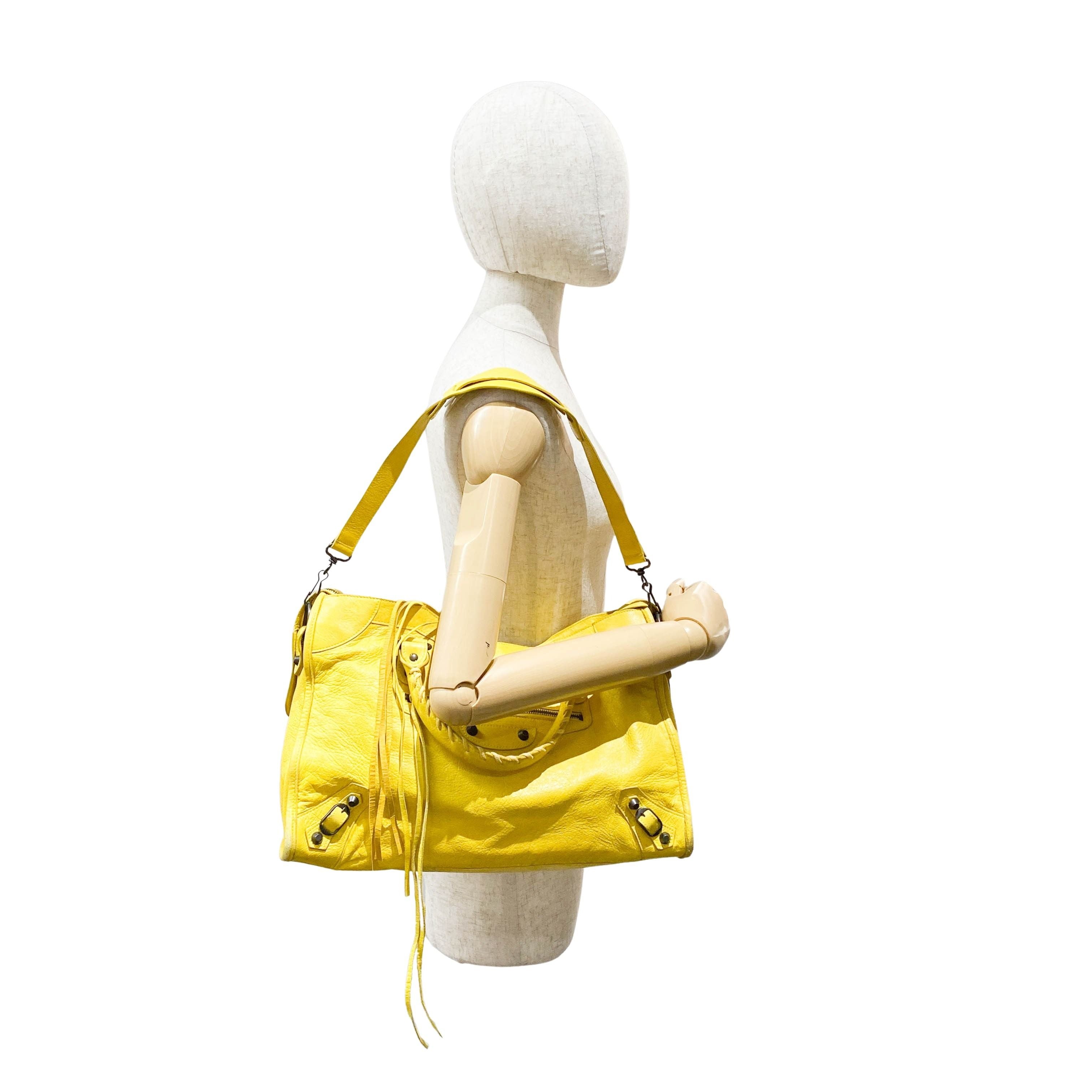 The City Yellow Calfskin Leather Two Way Bag