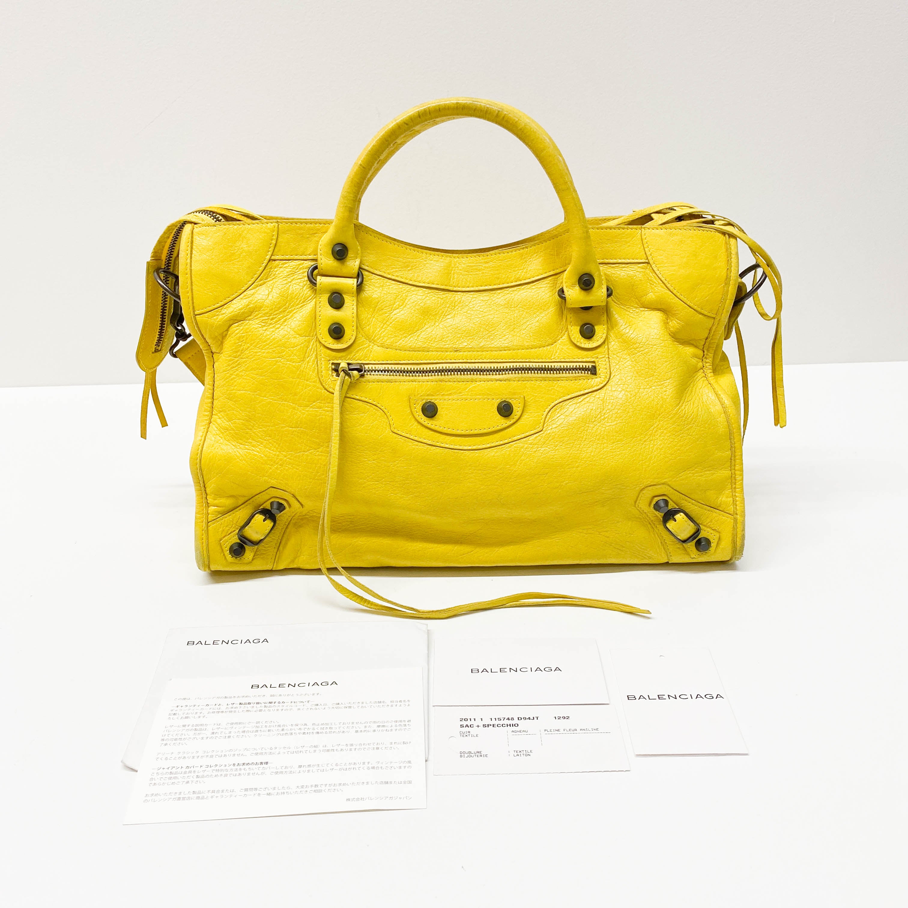 The City Yellow Calfskin Leather Two Way Bag