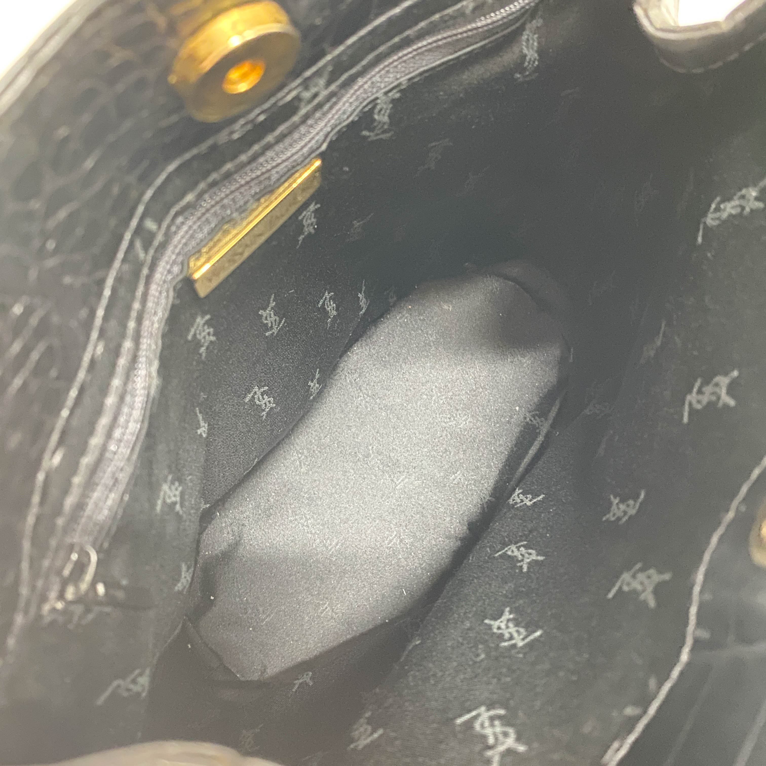 Black Croc Embossed Leather Shoulder Bag