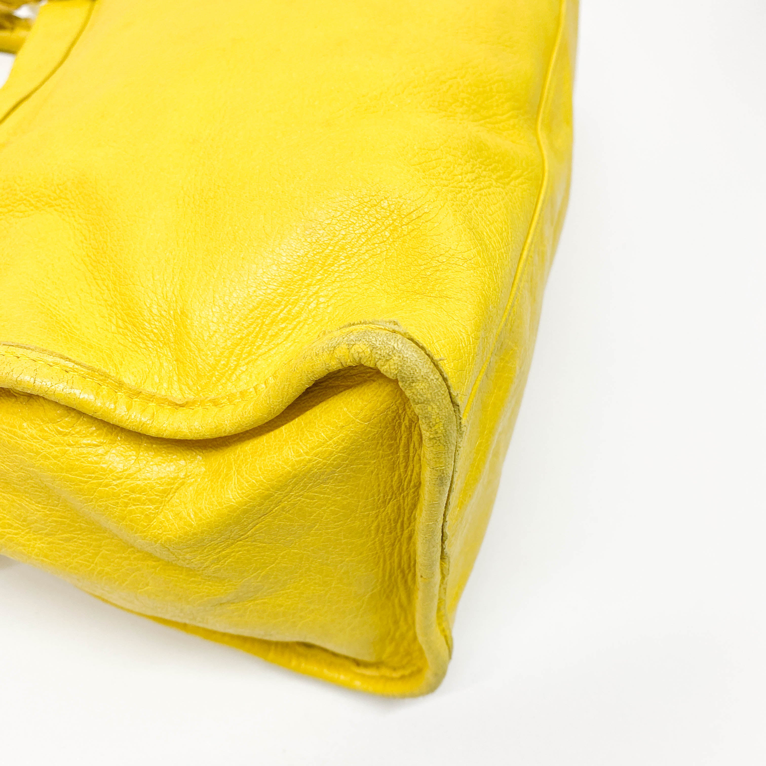 The City Yellow Calfskin Leather Two Way Bag