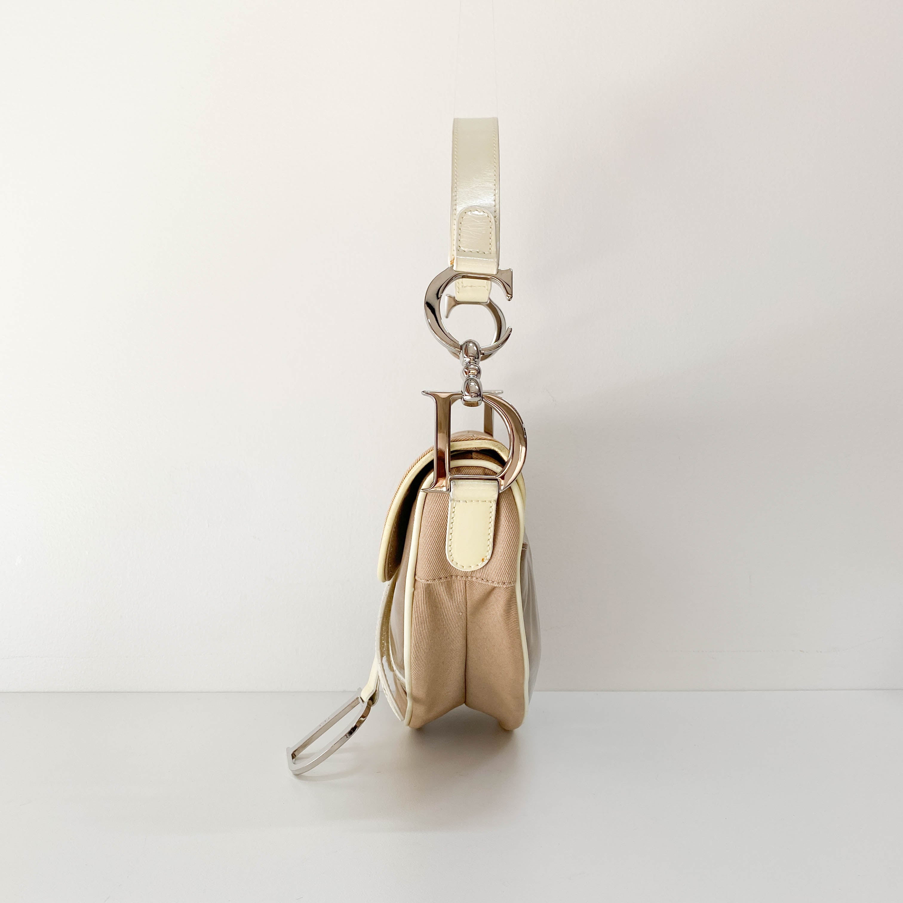 Pink Cotton Canvas Saddle Shoulder Bag