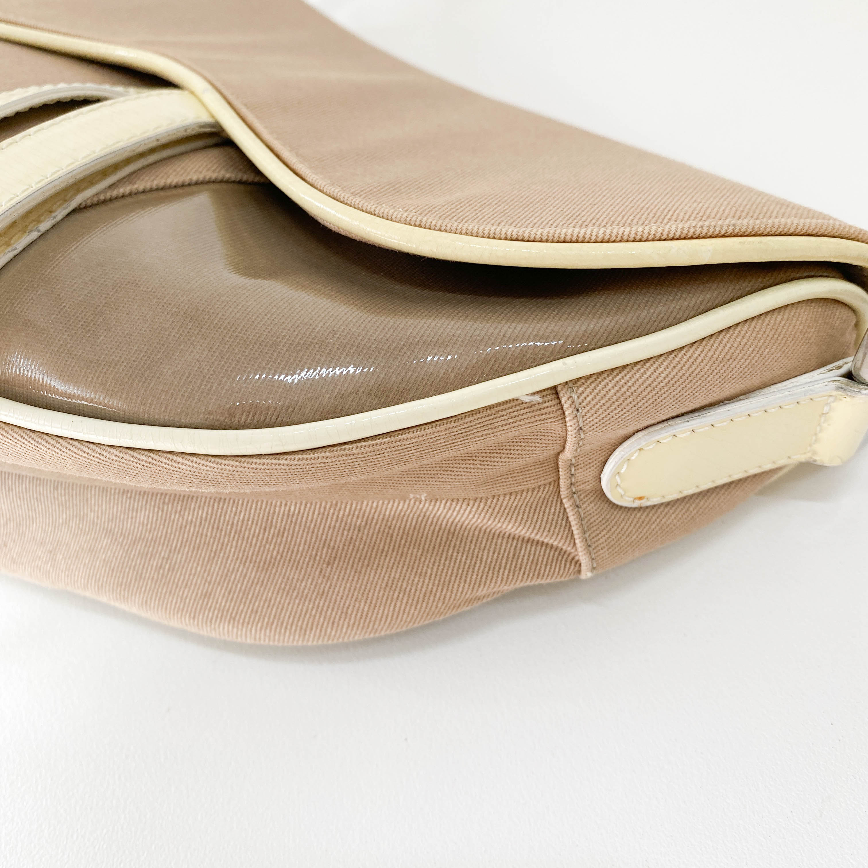 Pink Cotton Canvas Saddle Shoulder Bag